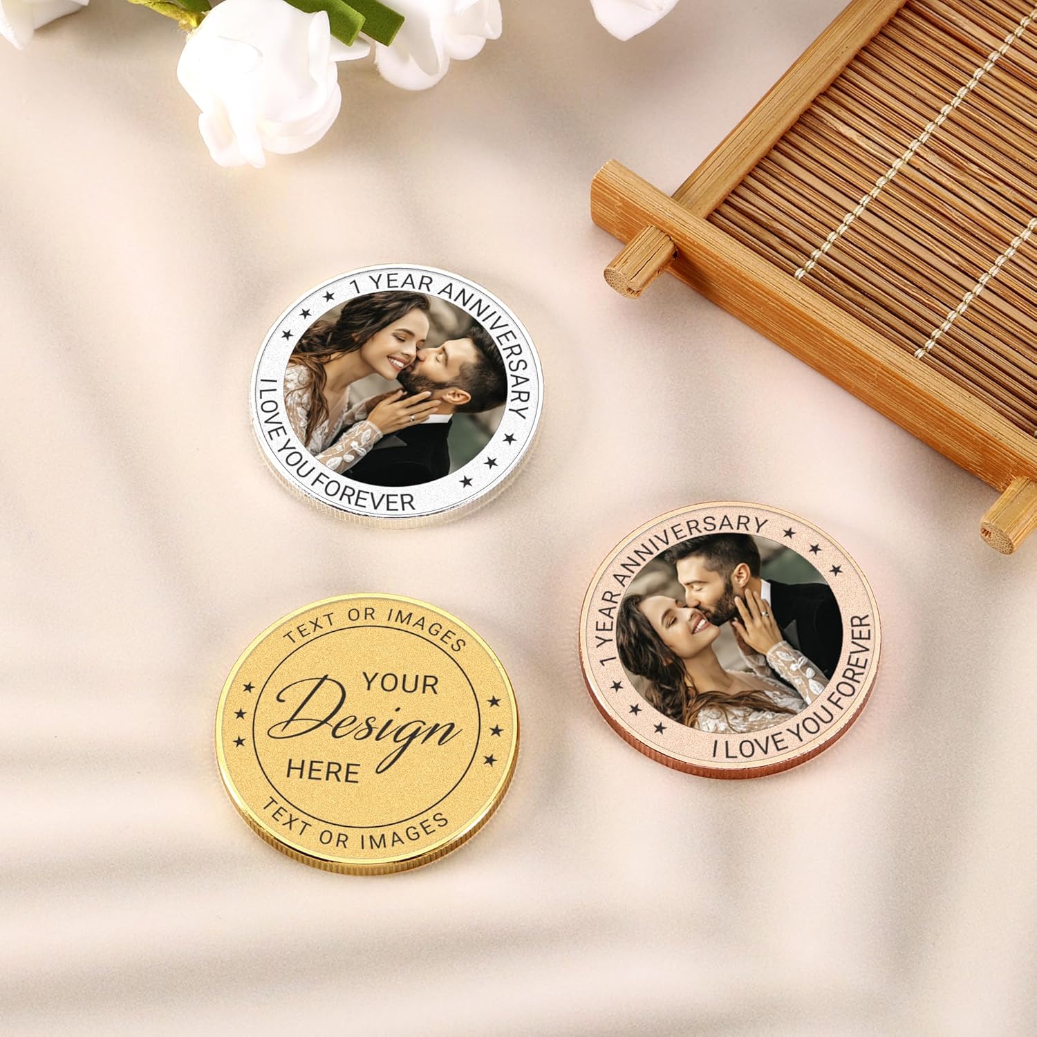 Custom Challenge Coin Bulk with Logo Text Photo for Couples Anniversary Wedding Favors, Personalized Commemorative Coin Coworker Appreciation Gifts for Employee Recognition,Pocket Hug Token (50)