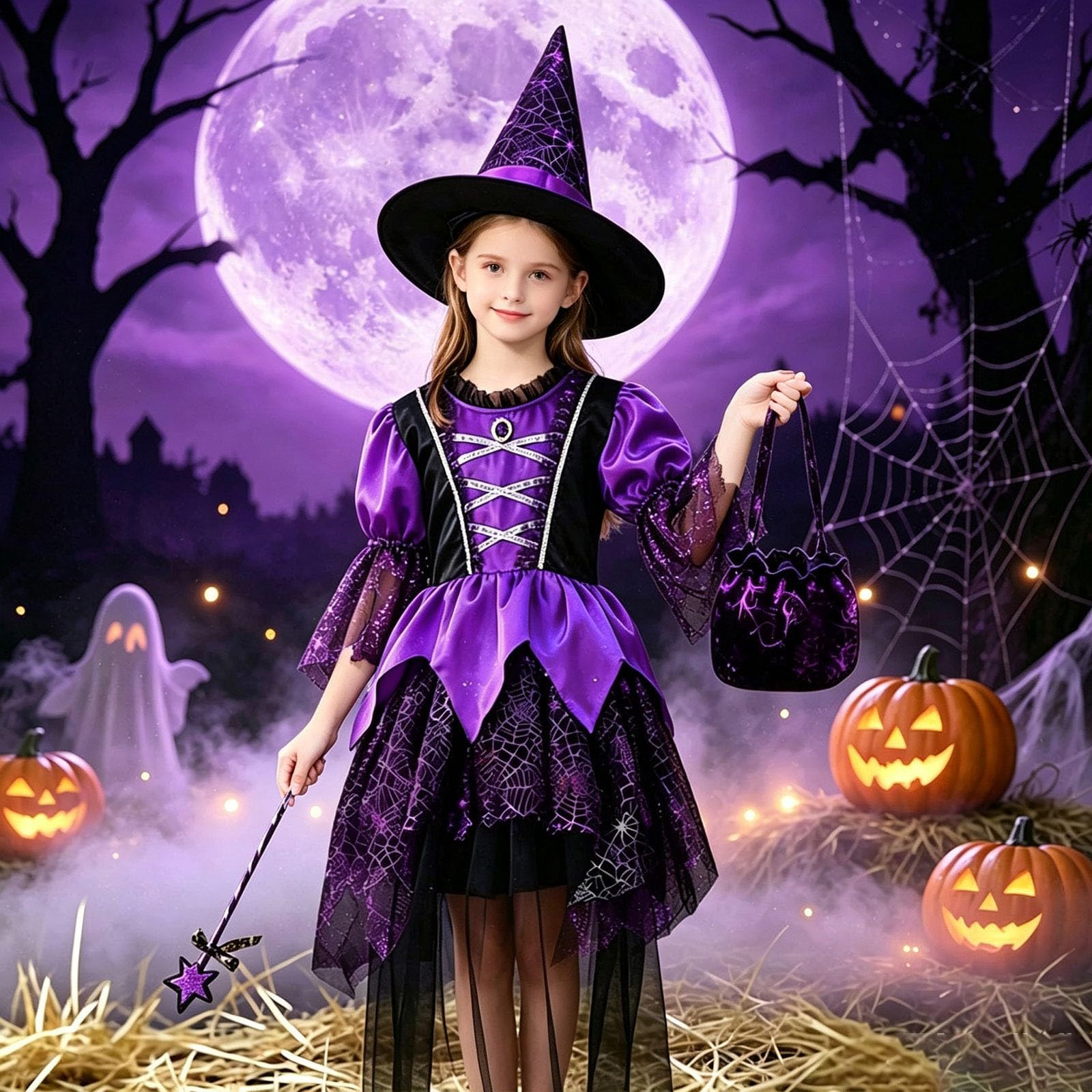 Halloween Kostüm Hexe Set Gruseliges Halloween Kostüm Kostüme Für Kinder Hexen Verkleidung Set Kinder Mädchen Partykleid Karneval Cosplay Kostüme Für Karneval Fasching Cosplay