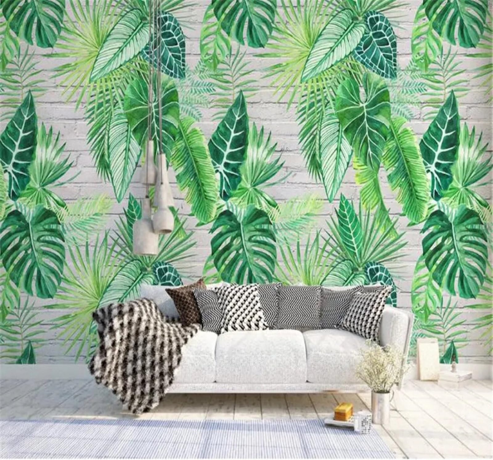 Tzxztt Minimalist Fresh Plants Monstera Brick Wall Modern 3D Wallpaper Premium Textured Silk Neutral Tones Material Ideal for Living Room Bedroom-400cm×280cm