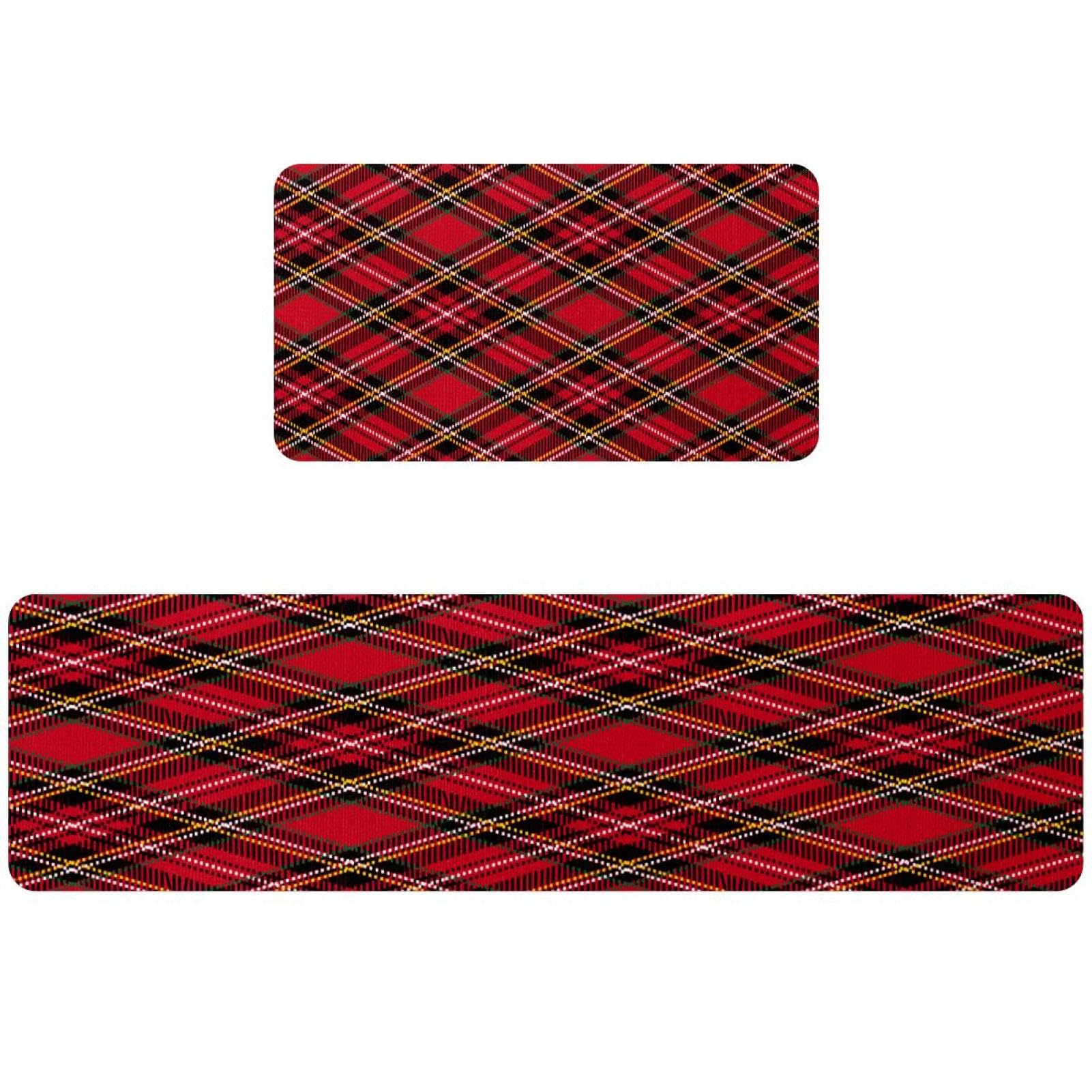 Tapis de cuisine lavable rouge à carreaux lot de 2 tapis pour sol propre et sec