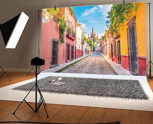 Miniatura 4 de Telón de fondo colorido de la calle de la ciudad de México, 10 x 8 pies, fondo de fotografía de casa, escenario de callejón, fiesta mexicana,