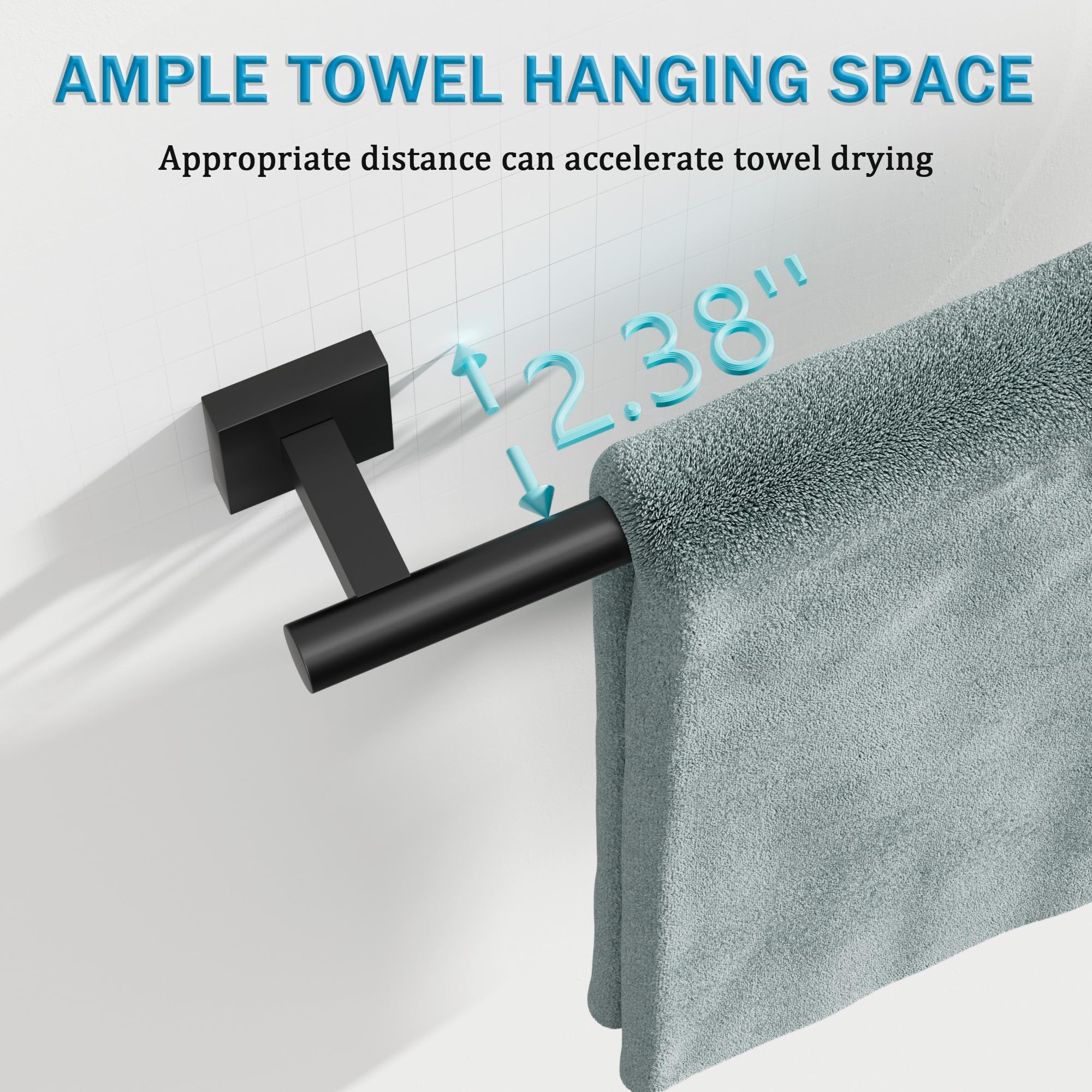 Mooche Porte Serviette Salle de Bain, Longueur 60 CM, Porte Serviette Mural en SUS 304 Acier Inoxydable, Porte Serviette Cuisine Antirouille et Durable, Porte Serviette avec Percage, Noir
