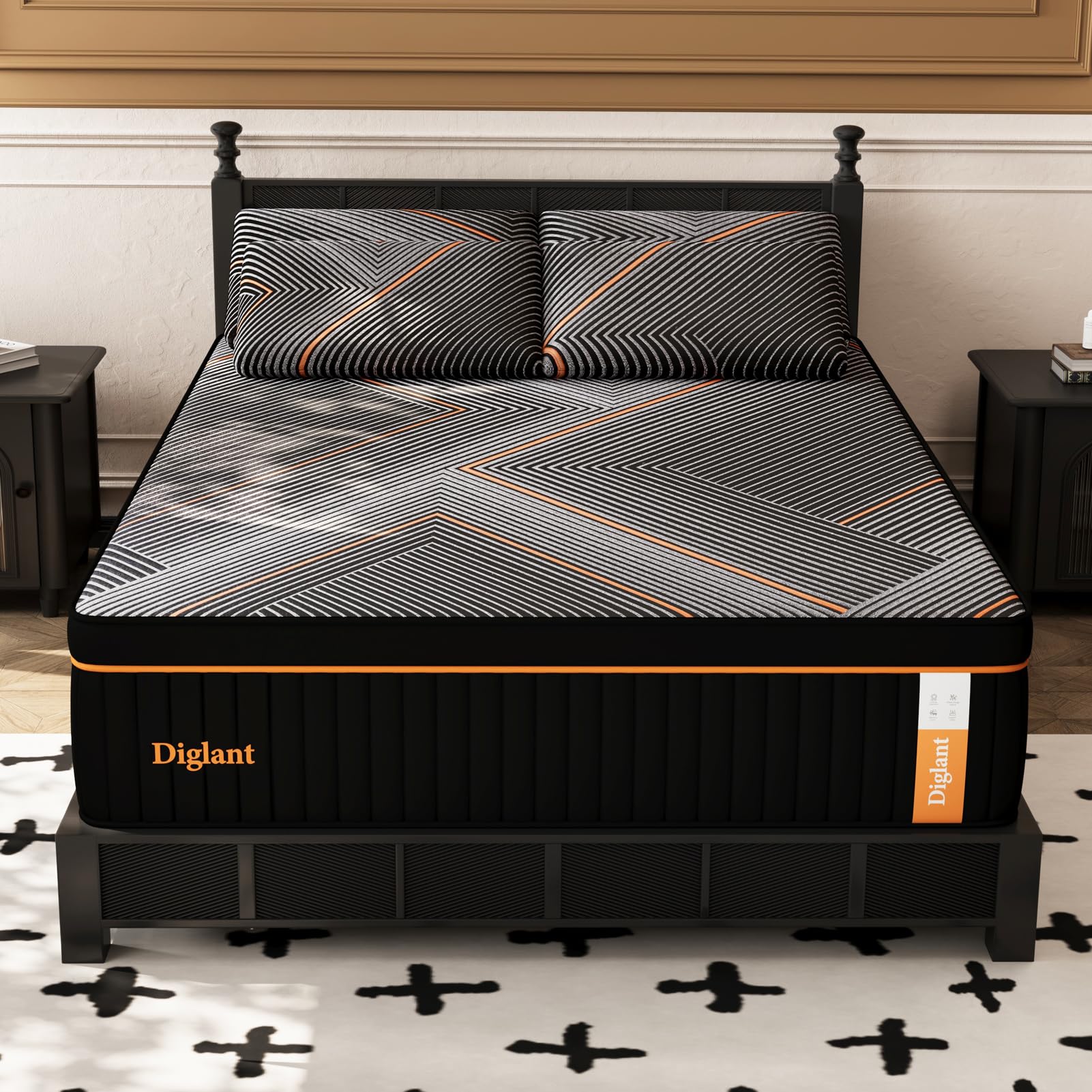 DIGLANT California King Plush Hybrid Mattress, 14 Inch Black Memory Foam with Individual Pocket Springs, 72"x84"