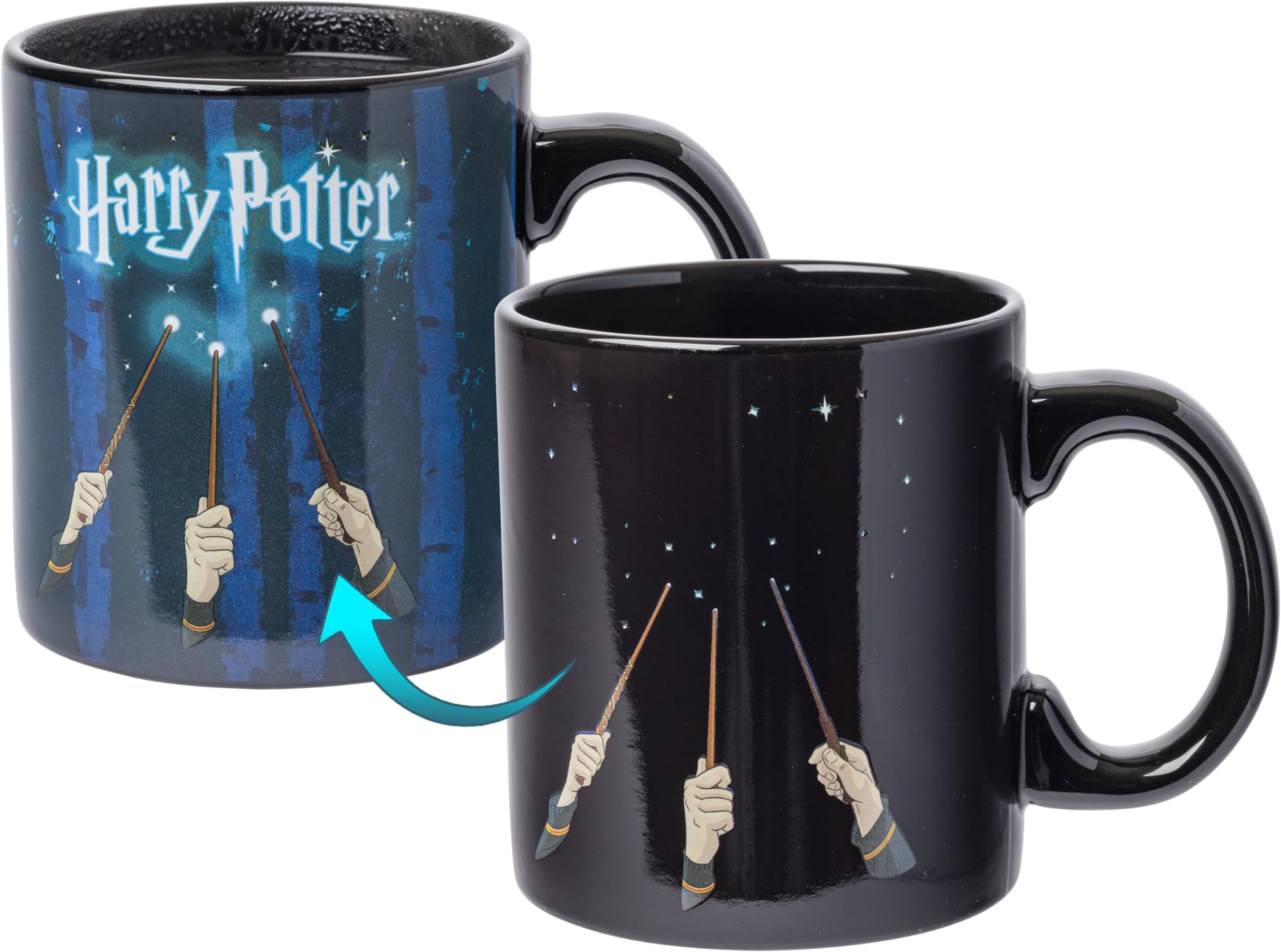 Silver Buffalo Harry Potter Wand Reveal Heat Reveal Ceramic Mug, 20oz | Hogwarts, Heat Reveal, Wand Design, 0.6 Liters, Multicolor