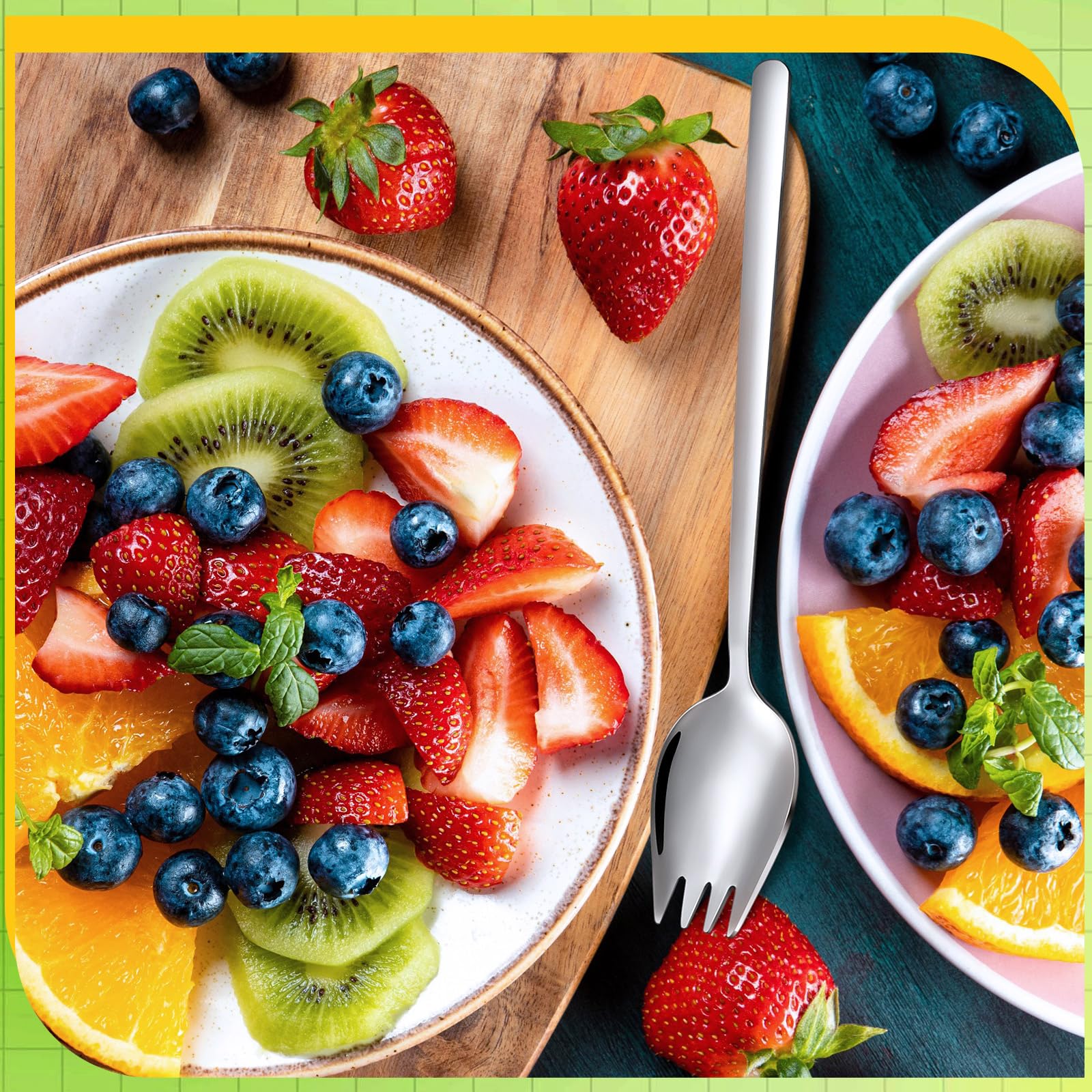 FillTouch 20 tenedores de acero inoxidable para ensalada, 7.4 pulgadas de largo, cucharas de helado de postre, tenedores reutilizables para aperitivos de frutas, para uso diario, suministros de
