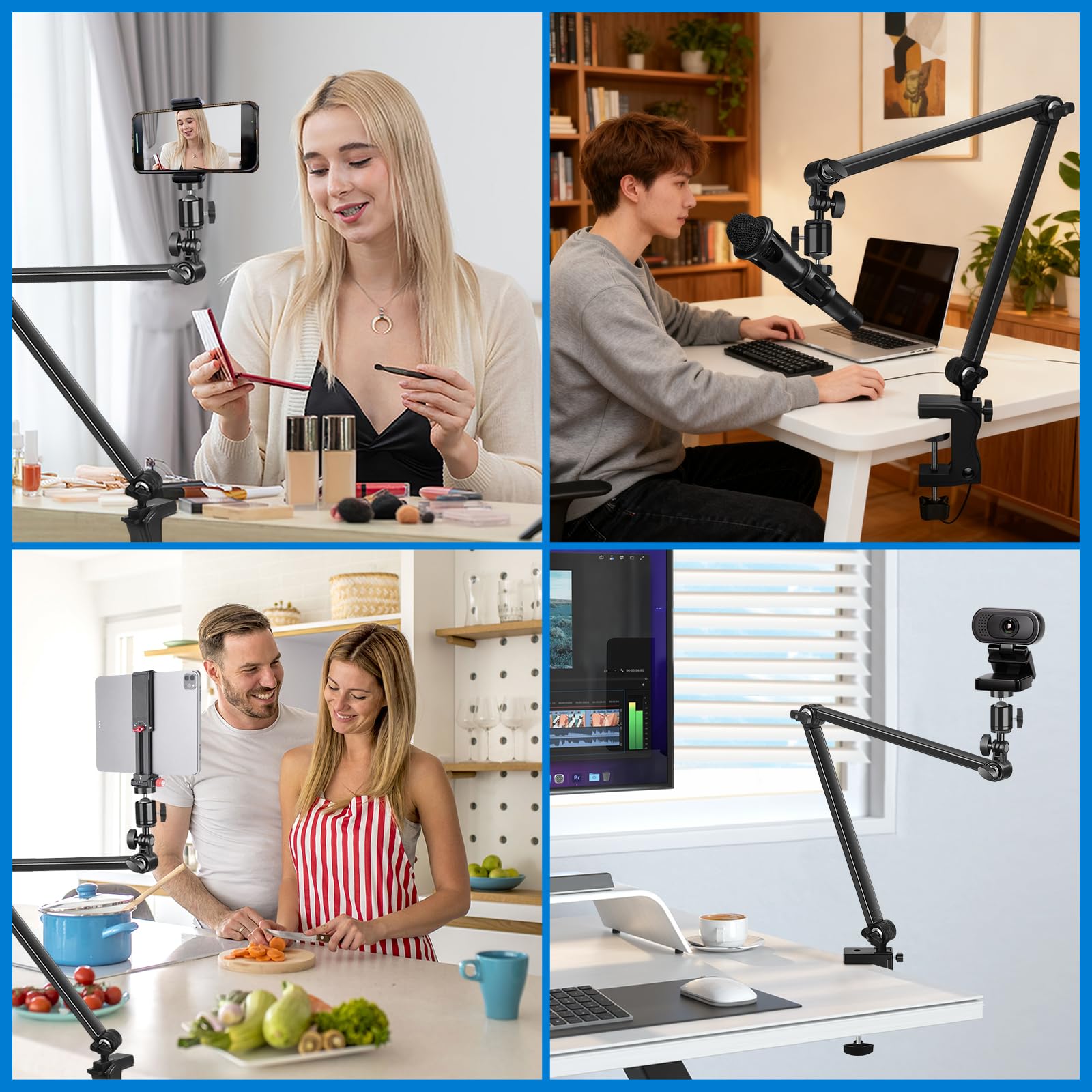 Webcam Ständer Halterung, 70 cm Arm mit Klemme Schreibtisch Kamera Halterung mit 1/4'' Schrauben,Überkopf Tischkamera Telefonhalterung für DSLR Gopro Hero Action Kamera Videoleuchte Logitech Webcam