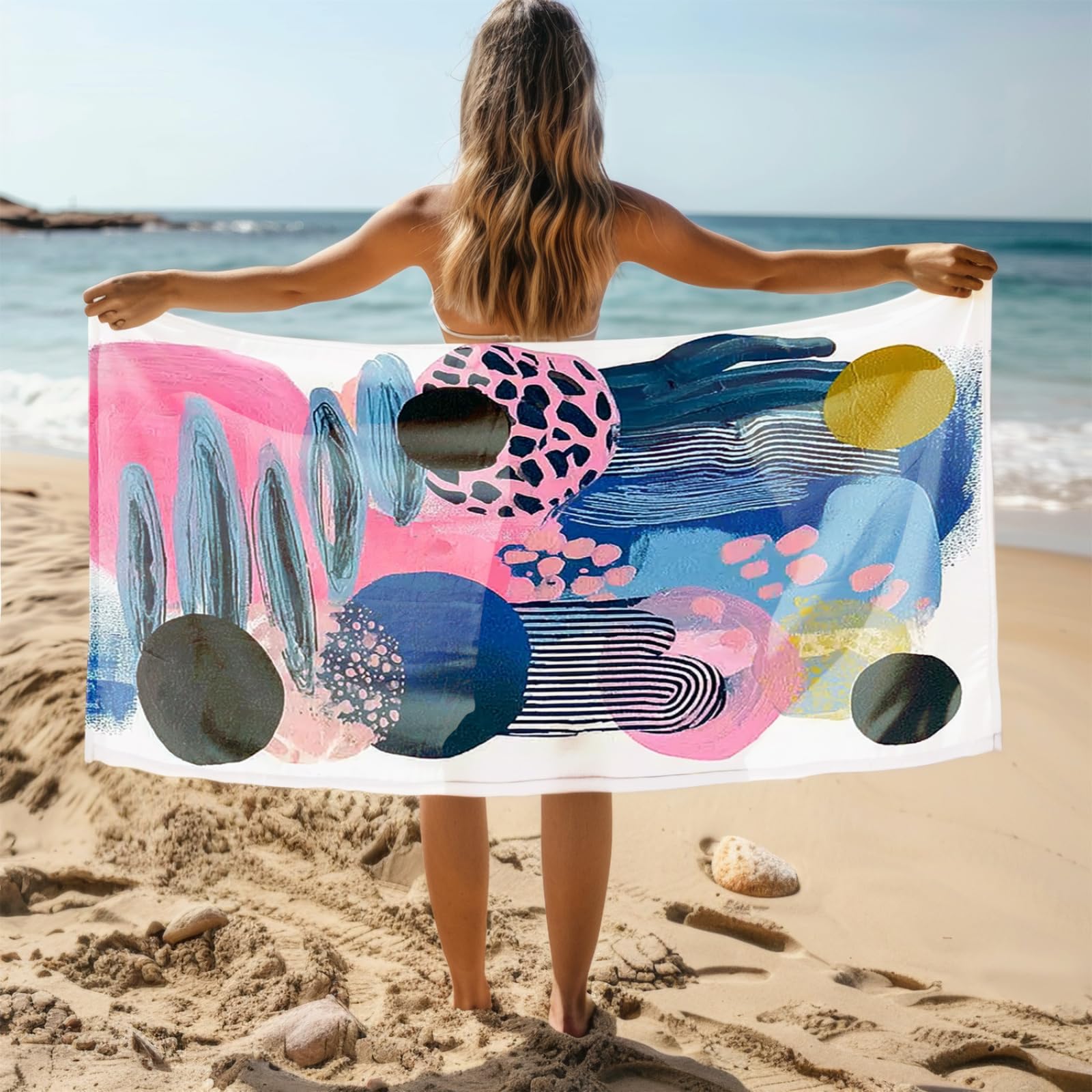 Genérico Toalla Playa 90X180 Azul Rosa Negro Abstracto Grande Toallas de Playa Microfibra Ligera Secado Rápido Sin Arena para Mujer Hombre Viajes Vacaciones Natación Camping