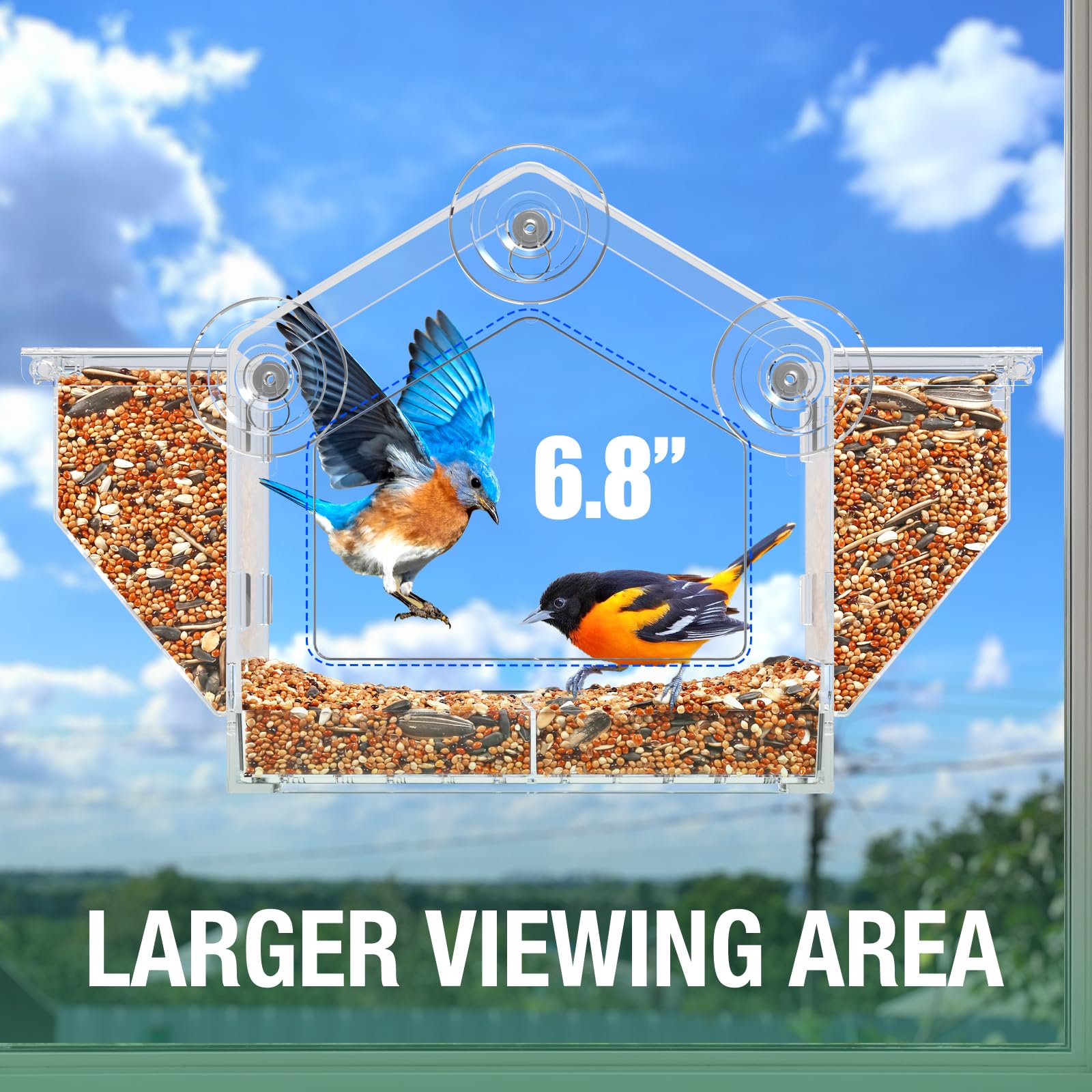 FLINTER Comedero para pájaros con ventana 2025, con ventana transparente para una visión más grande, comedero para pájaros con doble granero, comedero para pájaros a prueba de ardillas para gatos,