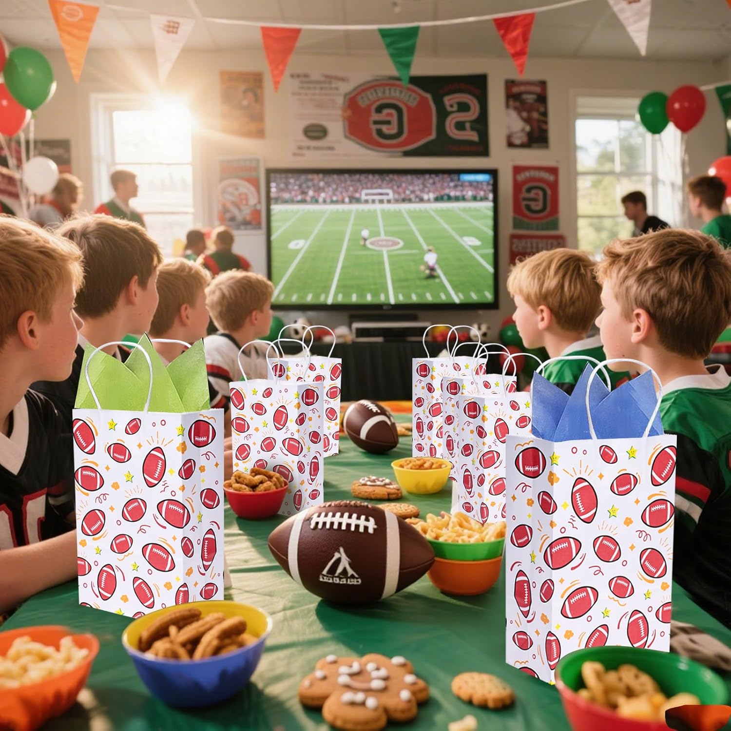 VGOODALL Paper Gift Bags, Football Goodie Bags with Handles, 5.5 x 2.8 x 8 Inches, Pack of 16 for Team Snack kids Birthday Party Favor Supplies - Image 3