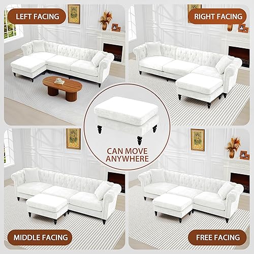 Miniatura 3 de LEVNARY Sofá Seccional Chesterfield en Forma de L de 108", Sofá de 4 Asientos con Otomana Móvil, con Brazos Enrollados, Tapizado en Tela Similar al