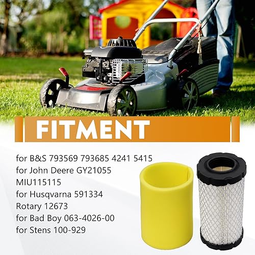 Miniatura 2 de 793569 793685 Filtro de aire para B&S 4241 5415 John Deere GY21055 MIU11511 LA125 LA115 E110 D120 115 110 100 para Bad Boy 063-4026-00 con Paquete
