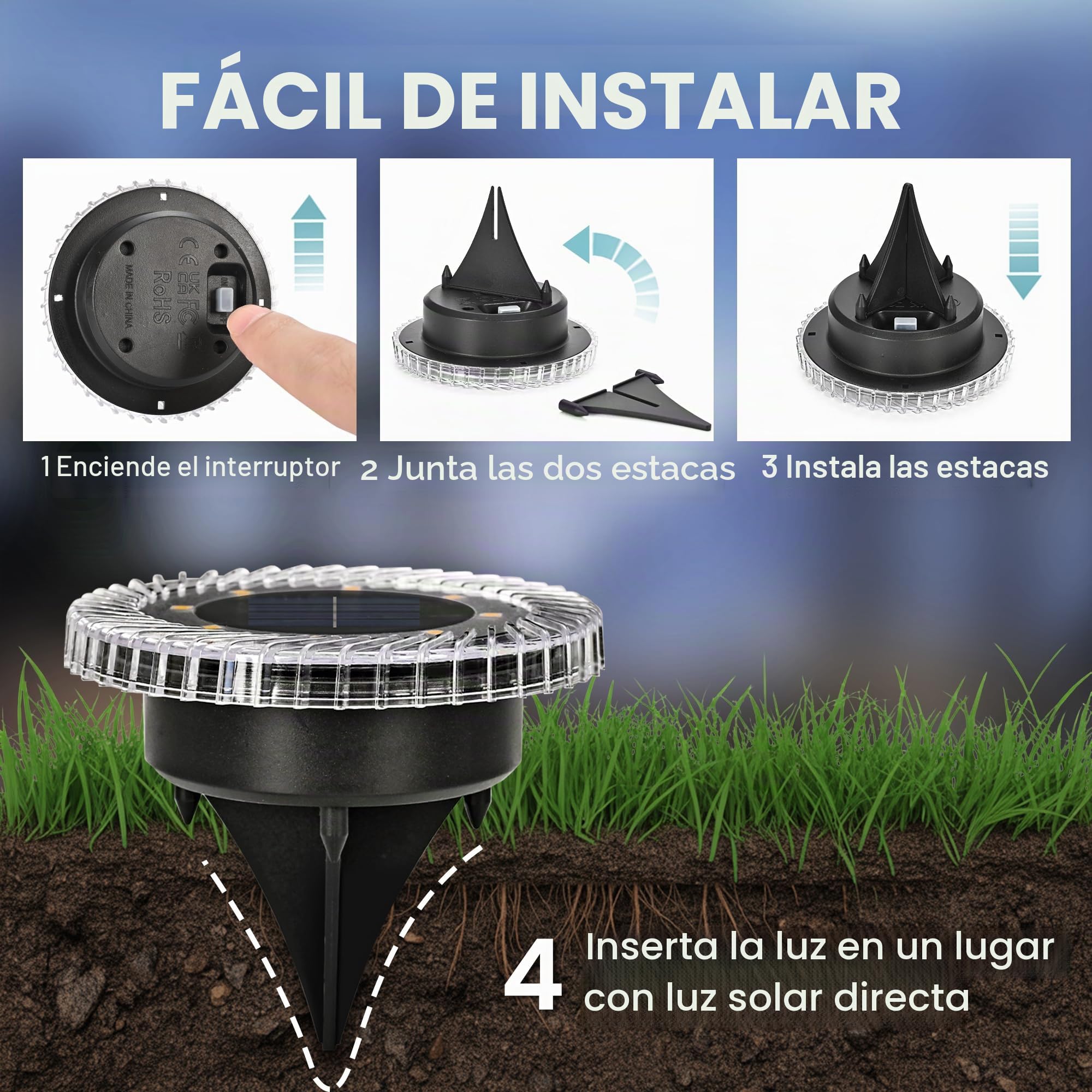 Solpex - Luces solares para exteriores, paquete de 20 luces solares de suelo, IP65 impermeables para escaleras, terraza y pasarelas (blanco cálido)