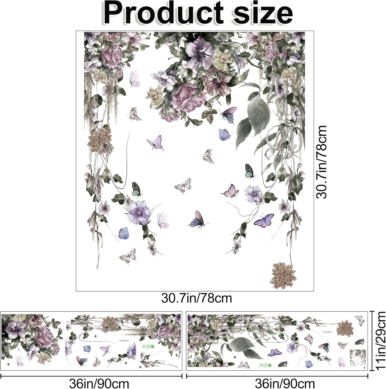 LiveGallery Purple Petunia Wall Decals Peony Flowers Stickers DIY Vinyl Peel and Stick Dark Style Art Murals for Girls Bedroom Living Room TV Sofa Backdrop Office Bathroom Wall Home
