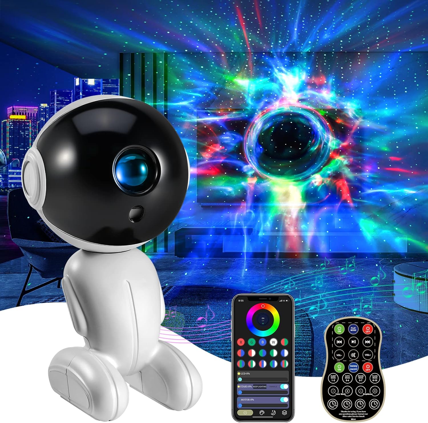 Robot Galaxy Starry Sky Projector, Astronaut Nebula Star Night Light