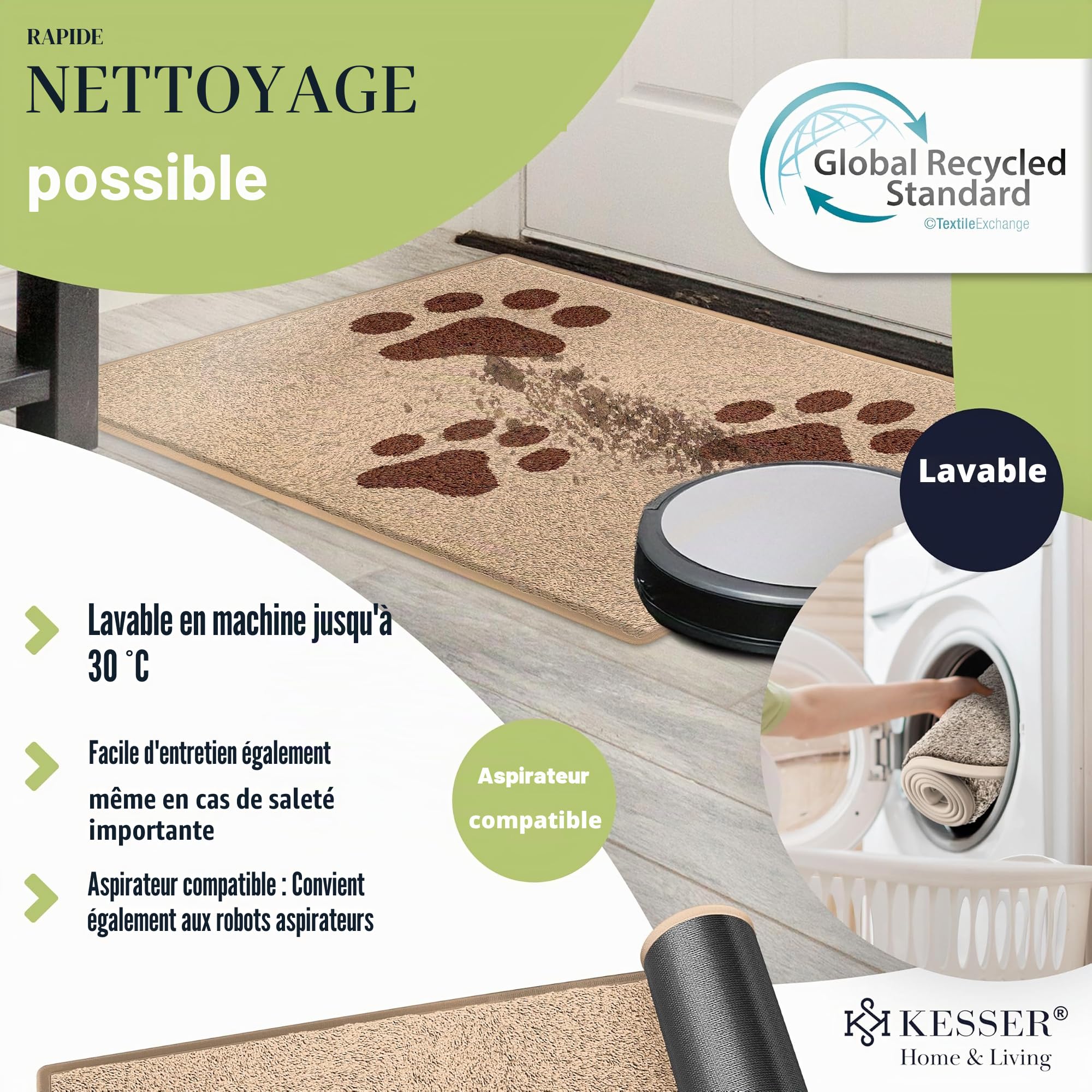 KESSER Paillasson Professionnel, Tapis d'Entrée en Plusieurs Tailles, Tapis de Porte, Moquette, Tapis de Pied & Essuiedoux, Antidérapant, Résistant aux Intempéries, Lavable en Machine, Pour Porte