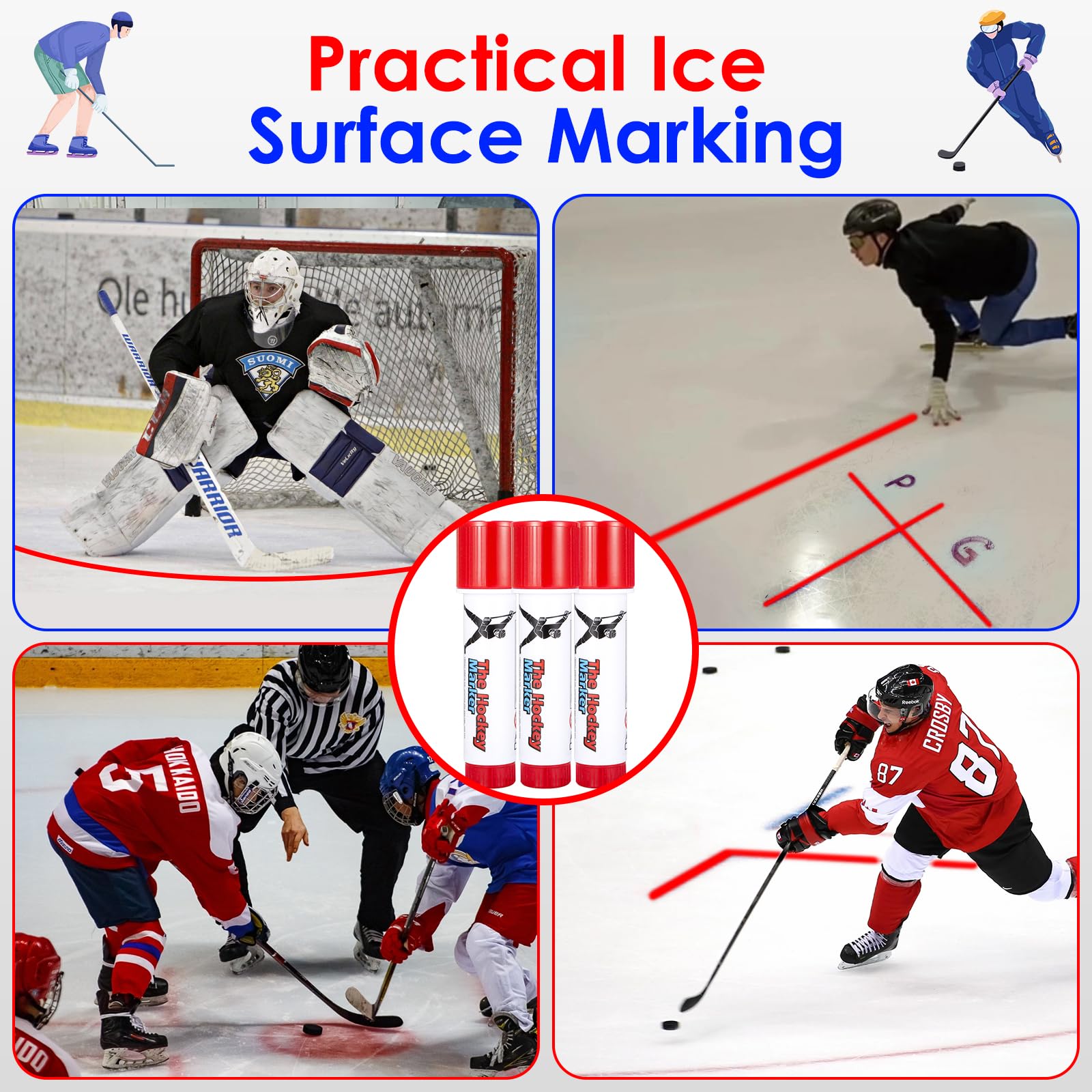 The Ice Hockey Marker, Hockey Pucks Marking in Ice Hockey Training, Ice Hockey Accessories for Hockey Coach, 3 PCS Waterproof Oily Ice Markers for Hockey Rink, Good Helper for Ice Hockey Practice(Red)