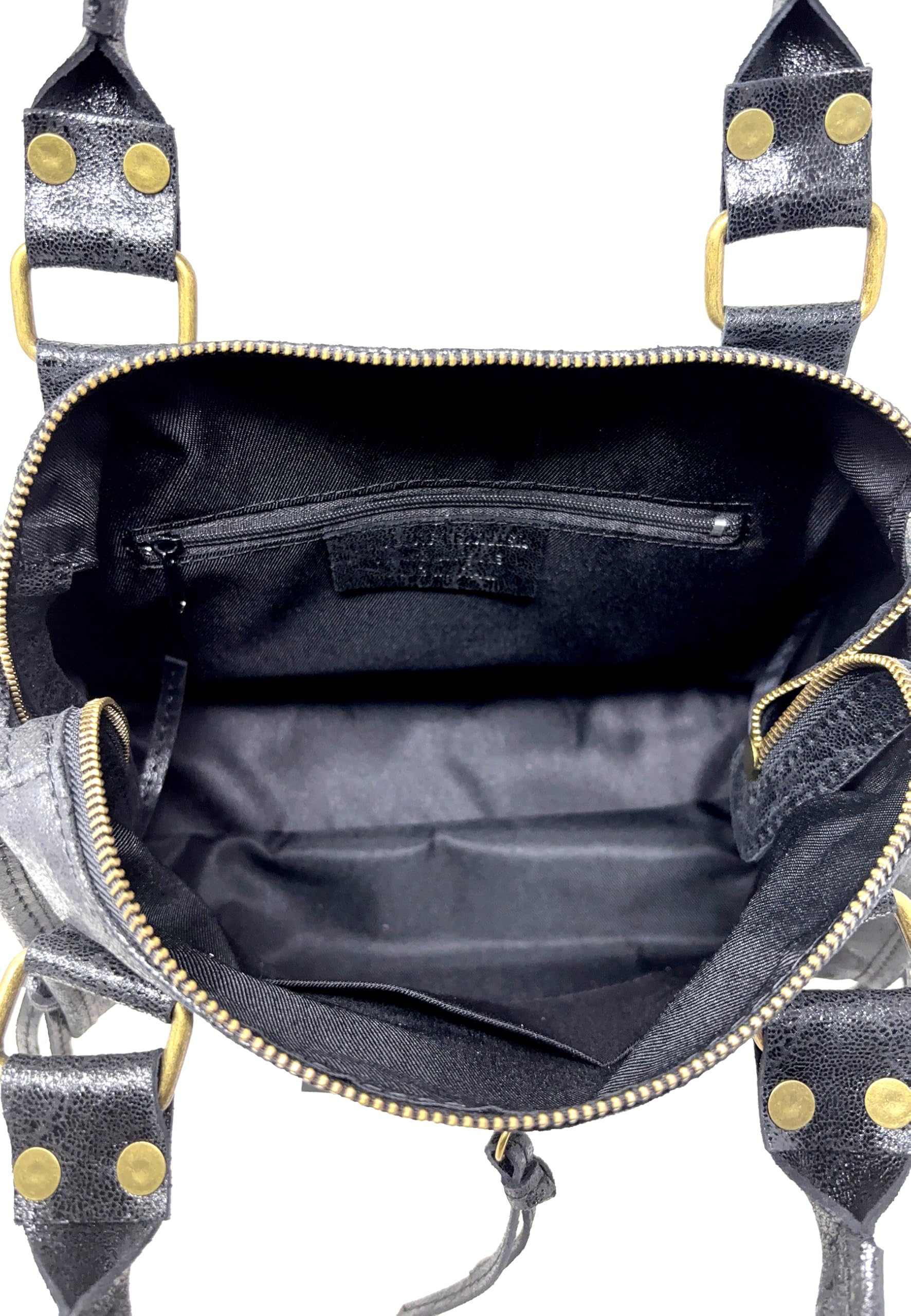 Chicca Borse Borsa a Mano con Tracolla Media da Donna in Pelle Lucida con Borchie