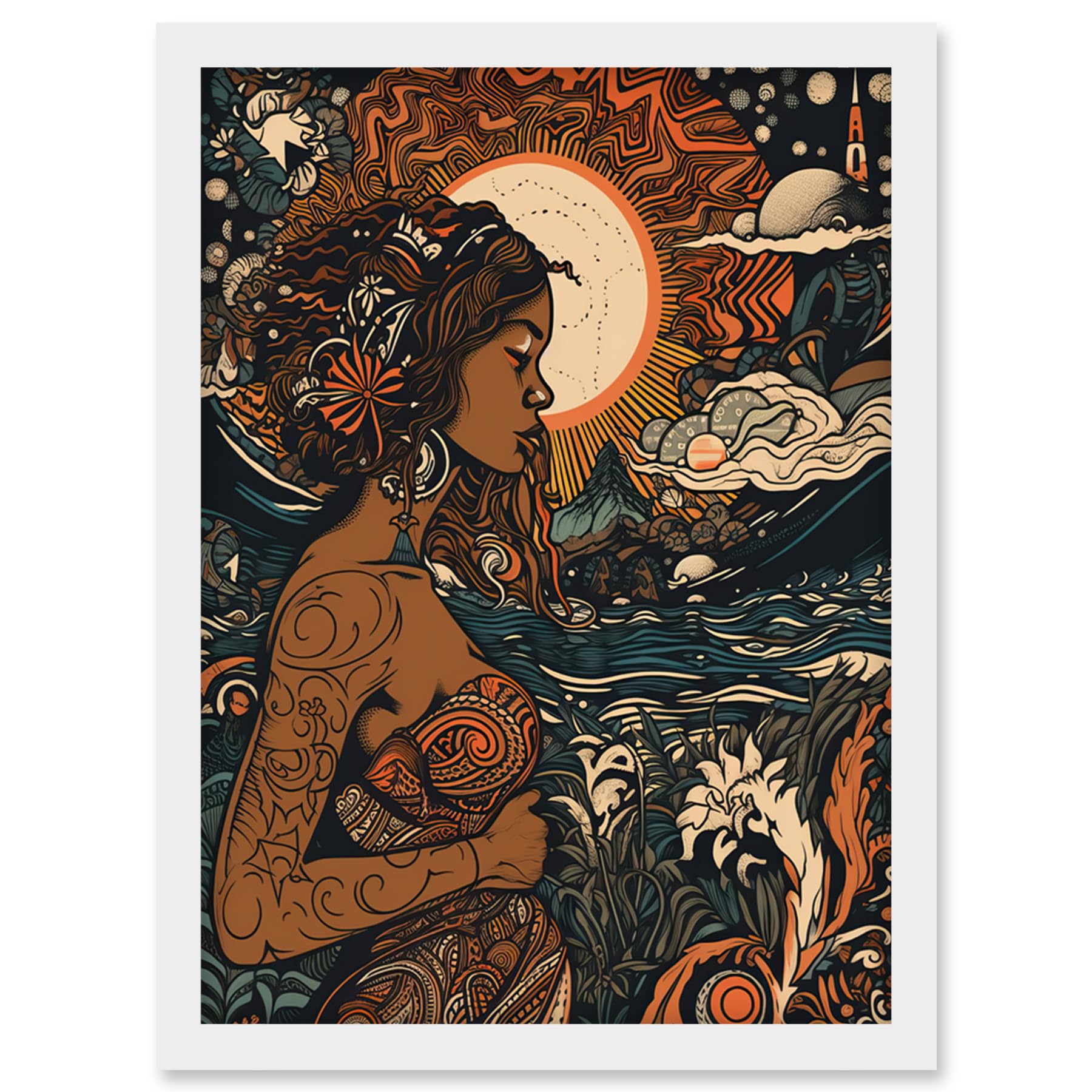 Artery8 Gaia Mother Nature Modern Art Nouveau Folk Art Artwork Framed Wall Art Print A4