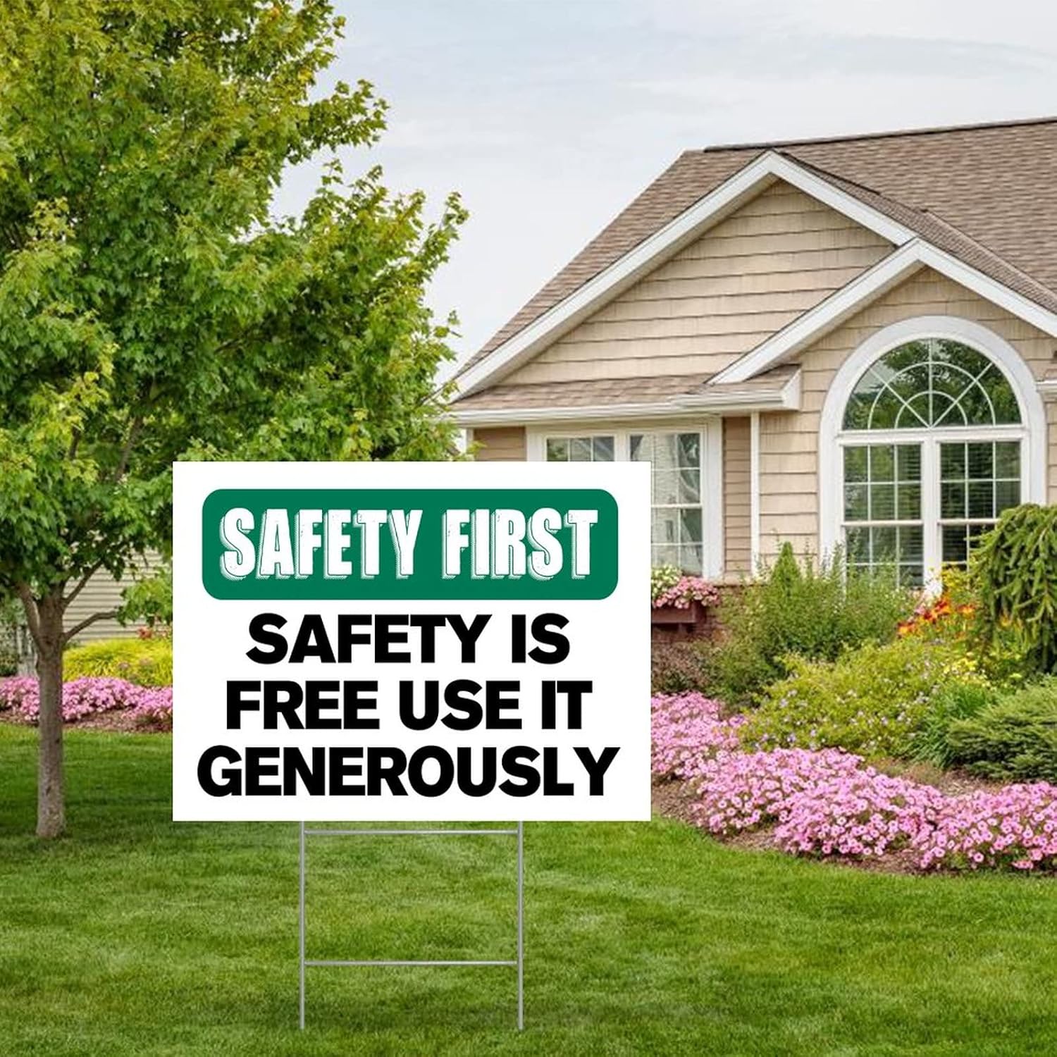 Farmhouse Decorative Yard Sign 18x24 Safety First Safety is Free Use It Generously Waterproof Corrugated Plastic Warning Yard Sign with H-Stakes Decorations for Lawn Garden Yard Home Outdoor