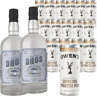 Dhōs Handcrafted Non-Alcoholic Vodka 750 ML Bottles w Pack Owen’s Mixers Espresso Martini 8.2 OZ Cans - Keto-Friendly, Zero Sugar, Zero Calories, Zero Proof - Perfect for Mocktails - Made in USA