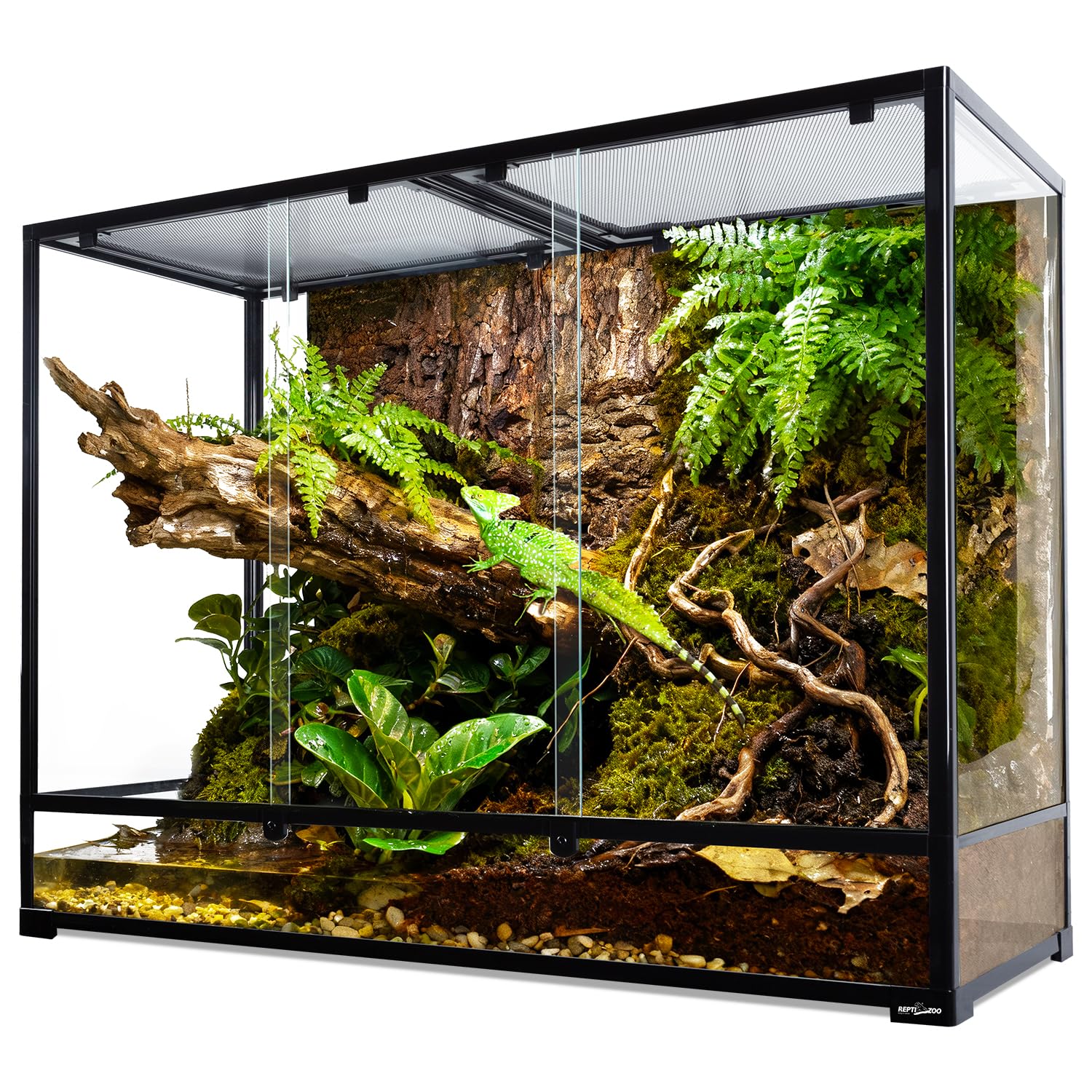 REPTI ZOO Large Glass Reptile Tank 48"x18"x36", 130 Gallon Vertical Reptile Terrarium with Front Opening Door & Ventilated Mesh, Paludarium Tank for Chameleon lizard Frogs Arboreal Reptiles Amphibians