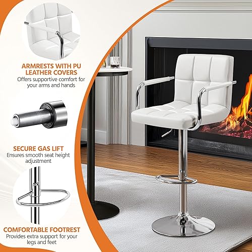 Miniatura 61 de Yaheetech Juego de 2 taburetes de bar ajustables de piel sintética, taburetes de mostrador modernos con respaldo y reposapiés, taburetes de bar