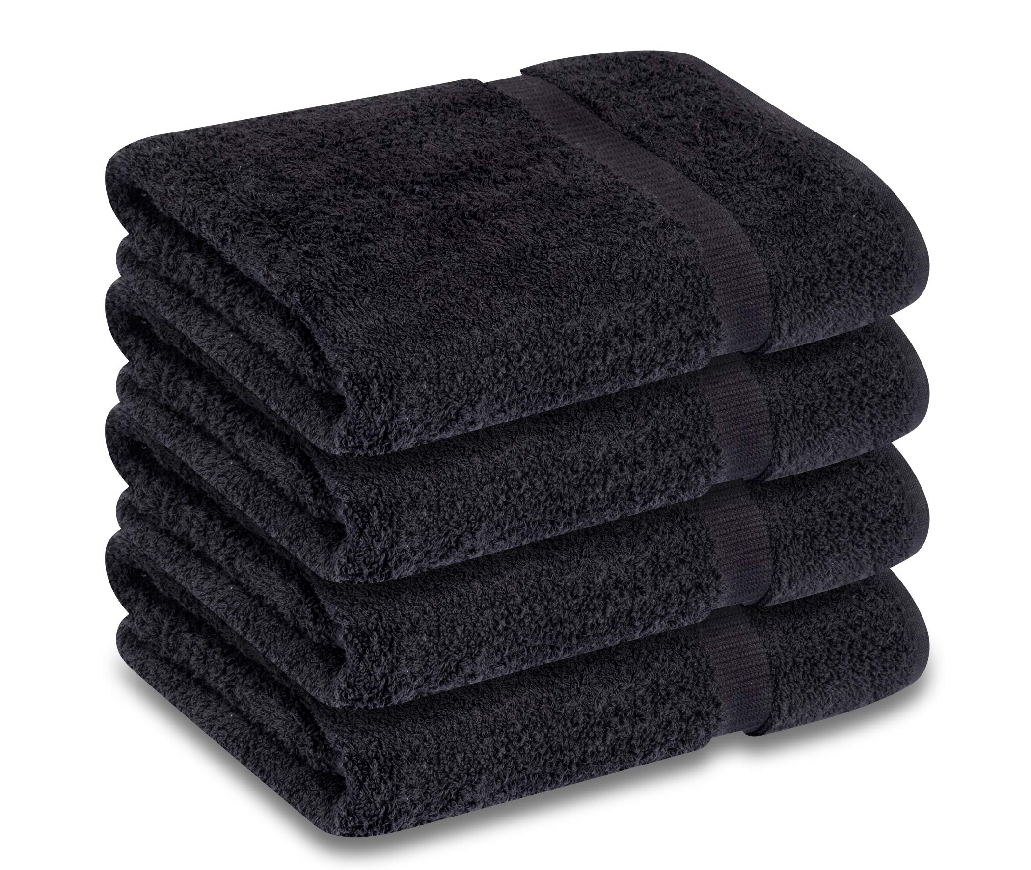 Premium Bath Towel Set (Pack of 4, 27 x 54) 100% Ring-Spun Cotton Towels for Hotel and Spa, Soft & Absorbent (Black, 4)
