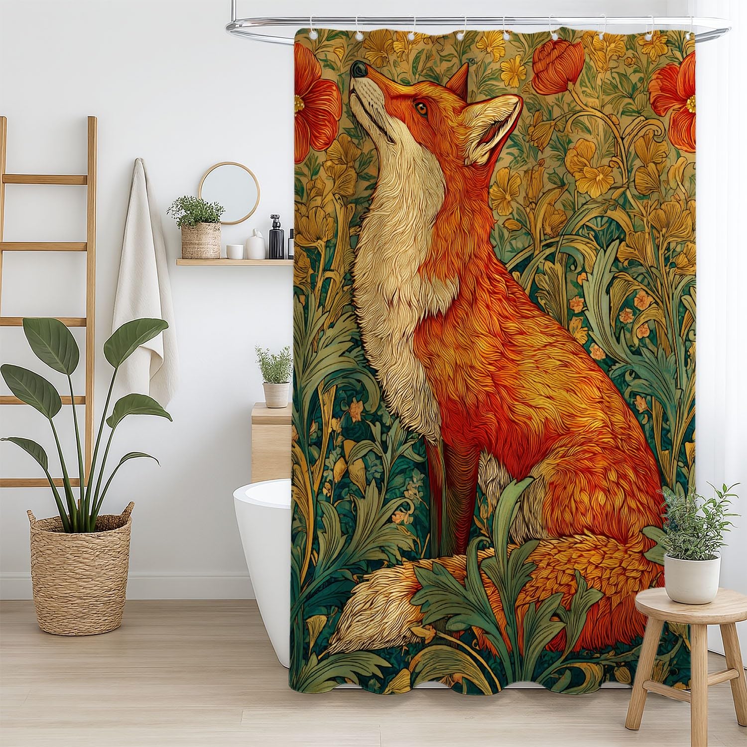 Generico Fantasia Tenda Da Doccia Arte Giardino Volpe Arancione, Tenda Da Doccia Per Bagno, Vasca Da Bagno, Tenda In Poliestere Impermeabile Con Ganci In Plastica, 200 x 200 cm