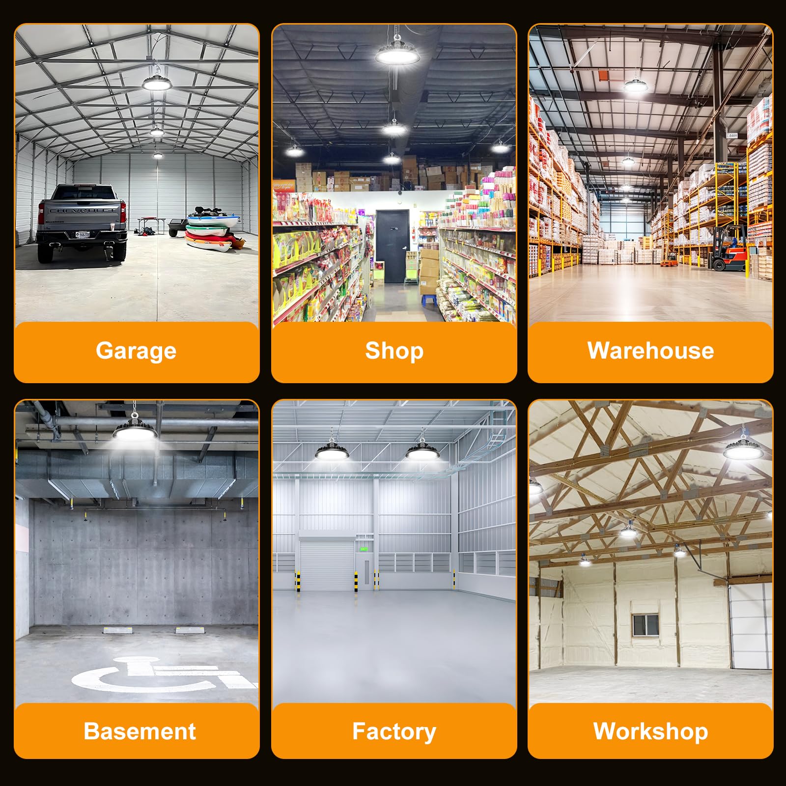 UFO 150 W - Proiettore LED per garage, 22500 lm, illuminazione per officina, 4000 K, 120 °, illuminazione IP65, lampada industriale dimmerabile, 90 W/120 W/150 W, fabbriche per magazzini di