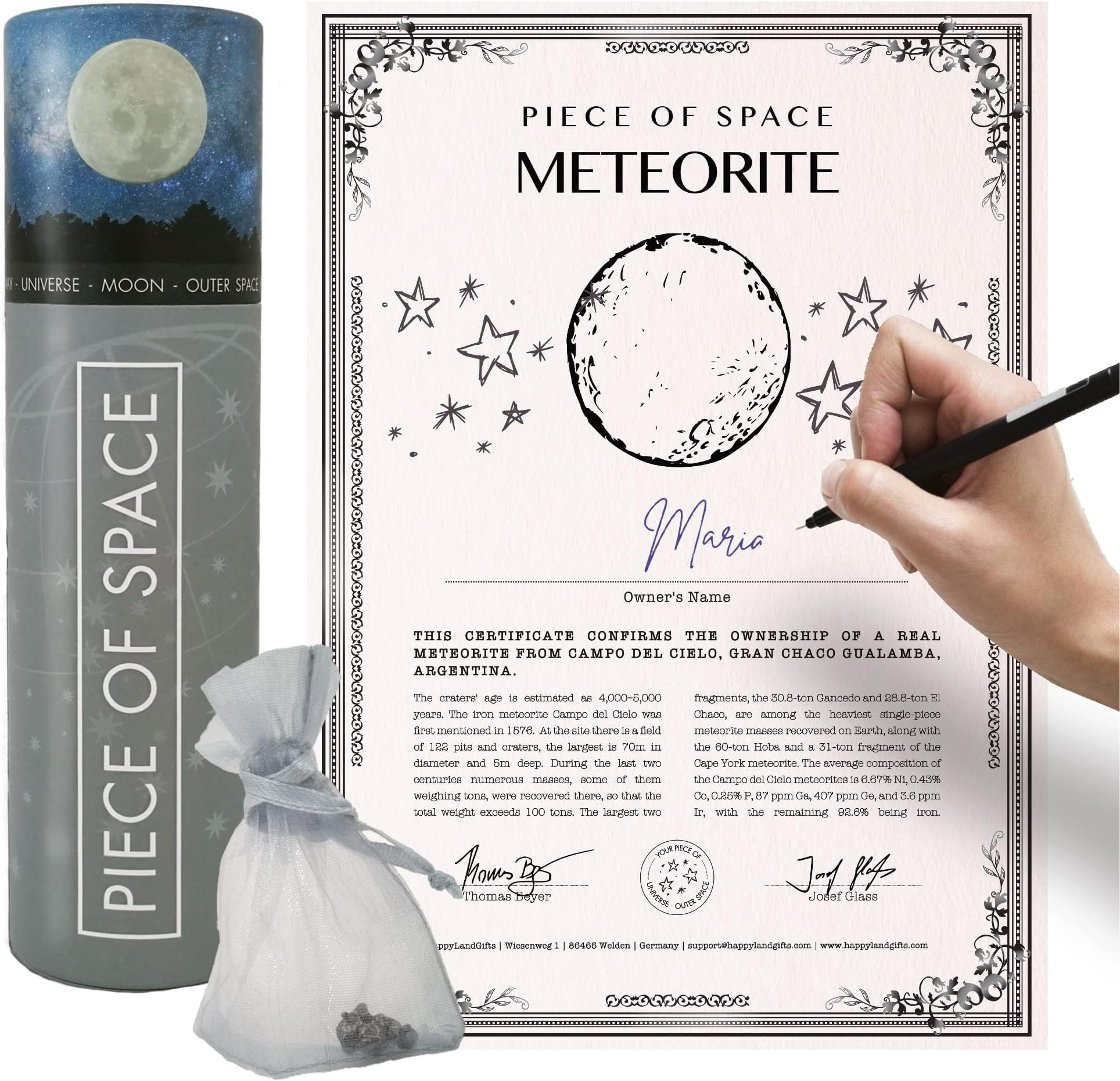 happylandgifts® Shooting Star for him and her with Personalized Certificate | Iron Meteorite for Space and NASA Enthusiasts | 6th Iron Anniversary and Lovers | Space Stuff | Moon Rock
