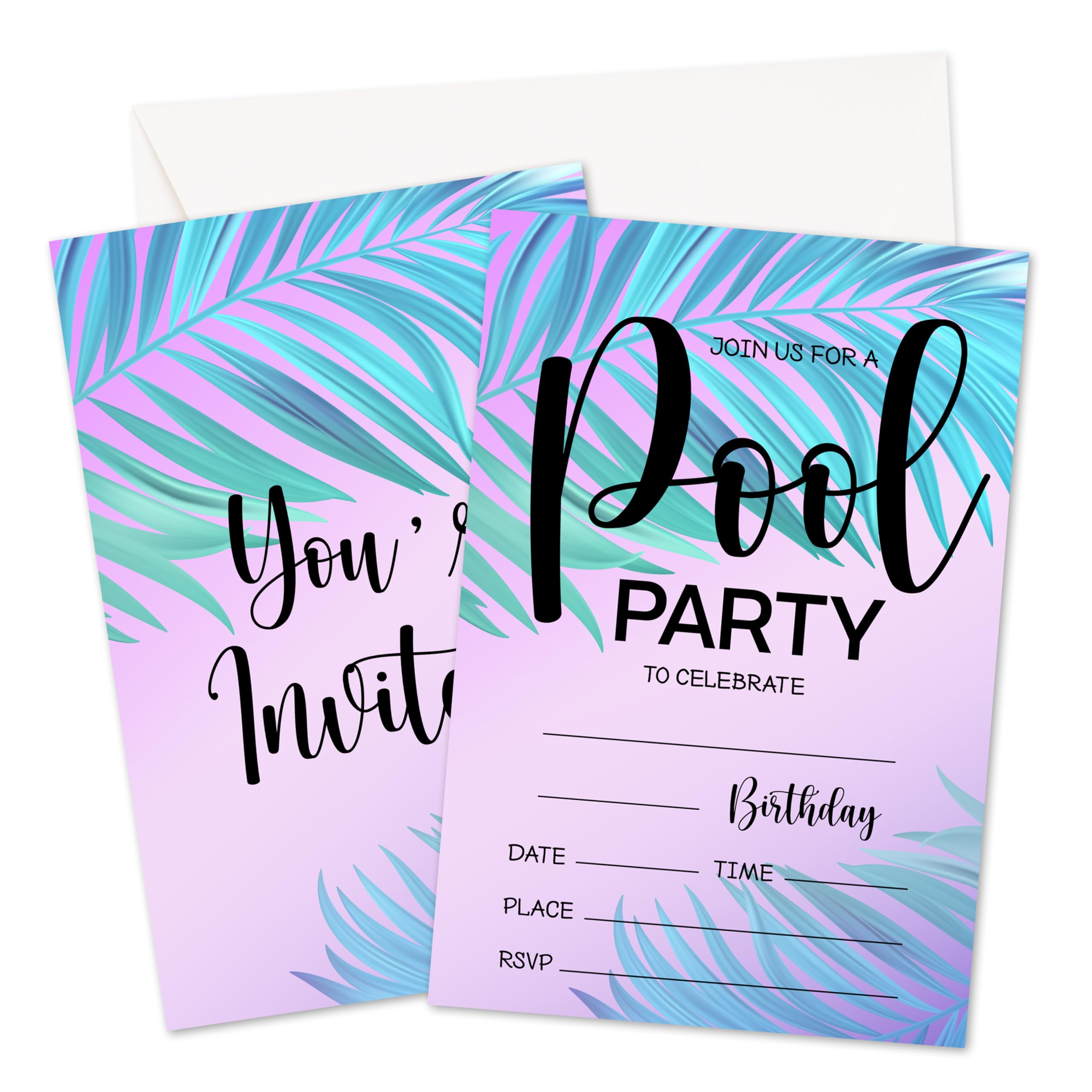 Pool Party Birthday Invitations, Swimming Pool Invites Cards For Boys Girls, Birthday Party Celebration Favors Supplies, 20pcs Summer Fill In