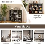 Giantex 8 Cube Bookcase, Freestanding 3-Tier Open Bookshelf, Grey | Modern Storage Display Cabinet, Wood Cube Storage Organizer for Living Room, Home Office, Kid’s Room
