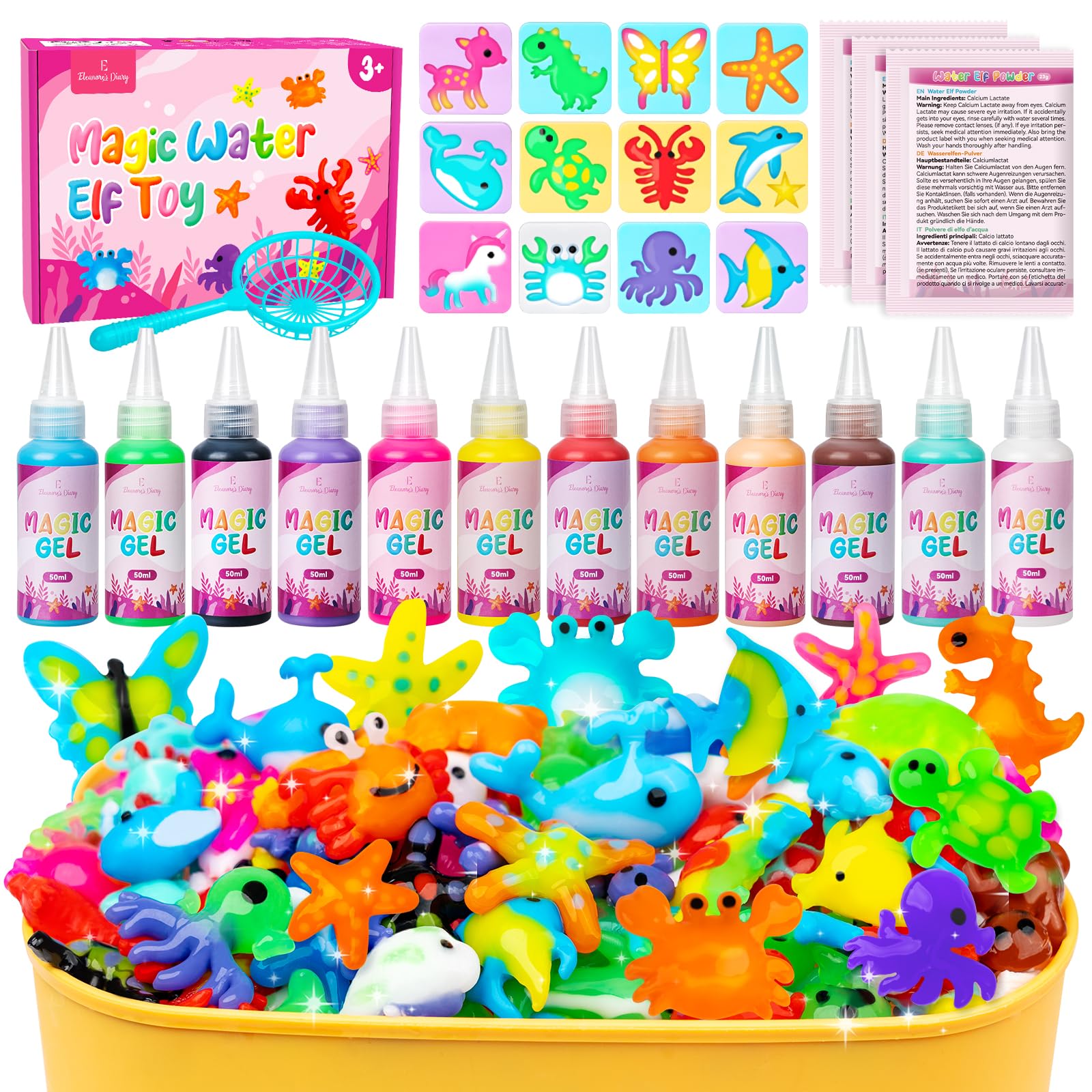 Eleanore's Diary Wasser Elf Kit, Magisches Wasser Gel Spielzeug, Kreativer magischer Elfen-Wasserspielzeug mit 12 Gel und 12 Formen, Wasser Malsets für Kinder 5 6 7 8 9 Jahre, Ostergeschenk für Kinder