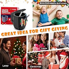 FUBARBAR Brick Coffee Mug - Funny Novelty Cup with Lid & Straw, Building Block Toy Mug, Gift Idea for Men/Women/Kids (Black)