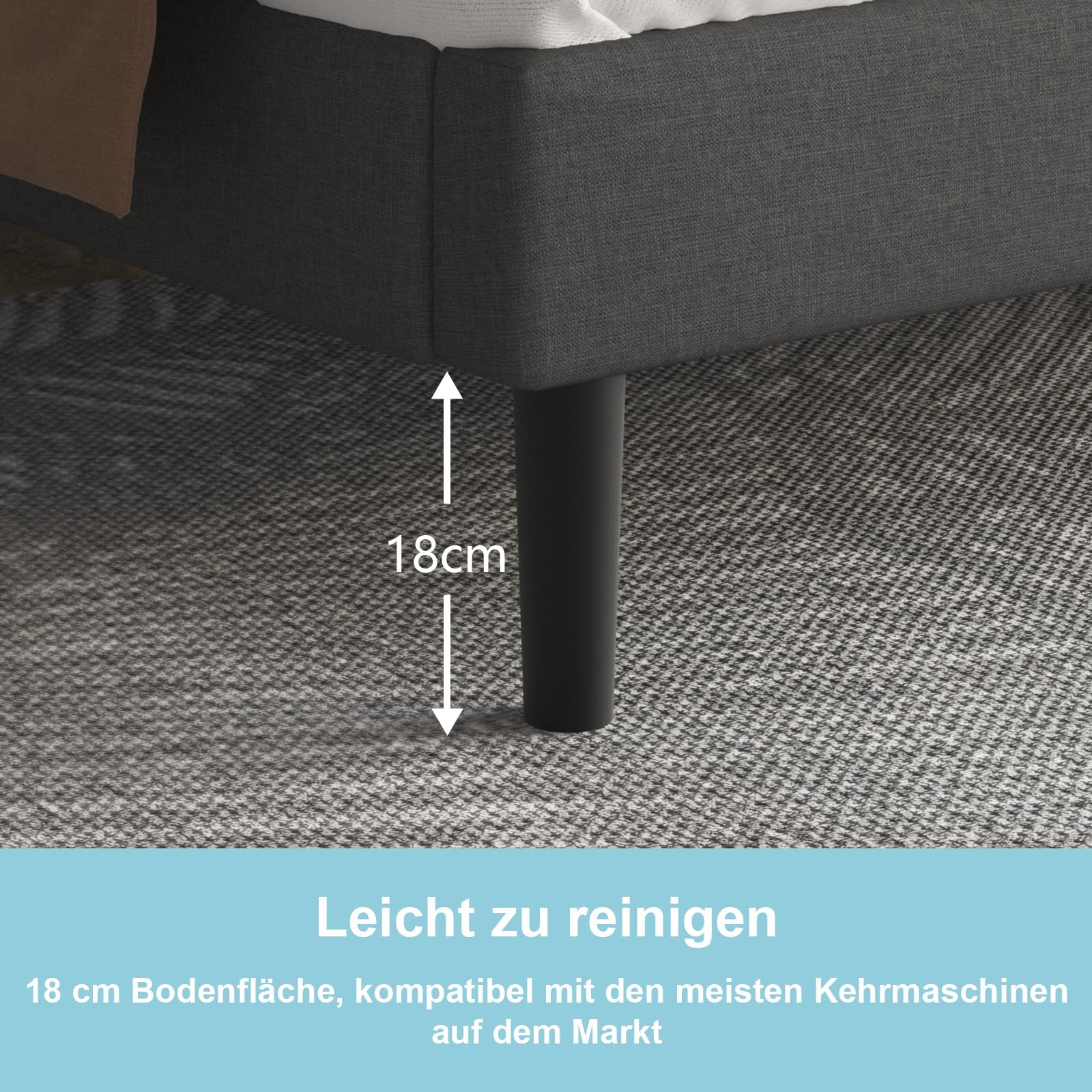 Yocreat Polsterbett 140x200cm Doppelbett, Bettrahmen mit Kopfteil und Lattenrost, Höhe 30 cm Bettgestell, Dunkelgrau
