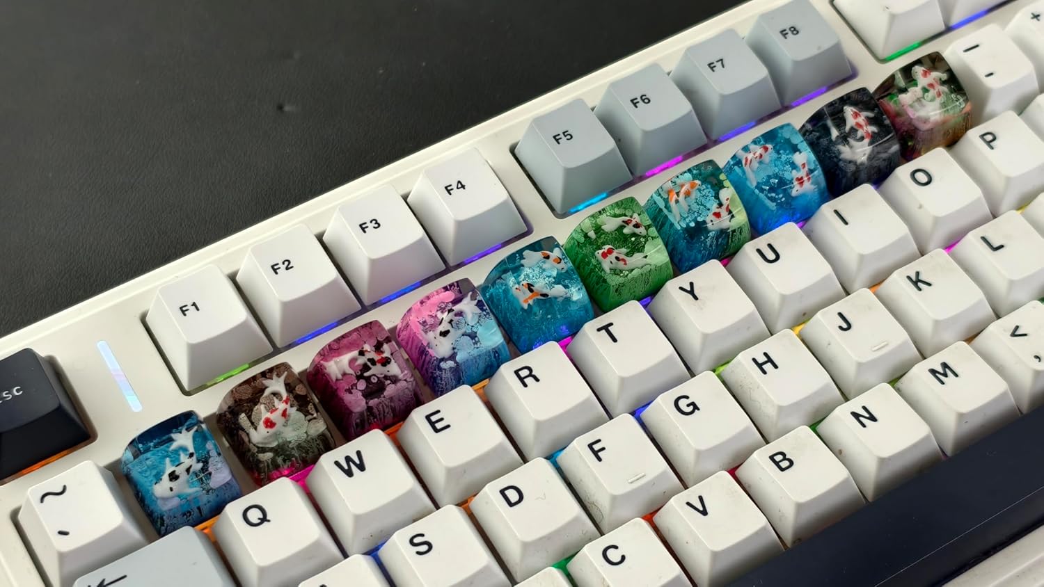 Ocean Cute Koi Artisan Keycap - Transparent Resin Keycaps Custom Cool Aesthetic Novelty Brown Coral Key Caps - Esc R1 SA Profile 1U Cherry Mx Switch Compatible Mechanical Keyboard