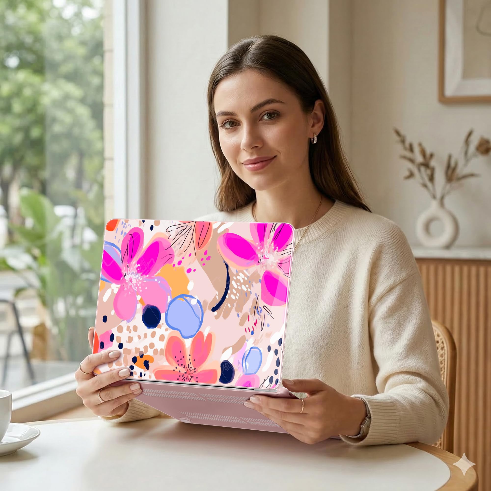 DONGKE Compatible avec MacBook Neo 13" 2026 A3404 A18 Pro puce et Touch ID Coque rigide en plastique avec protecteur de clavier, protecteur d'écran et bouchons de poussière, motif floral artistique