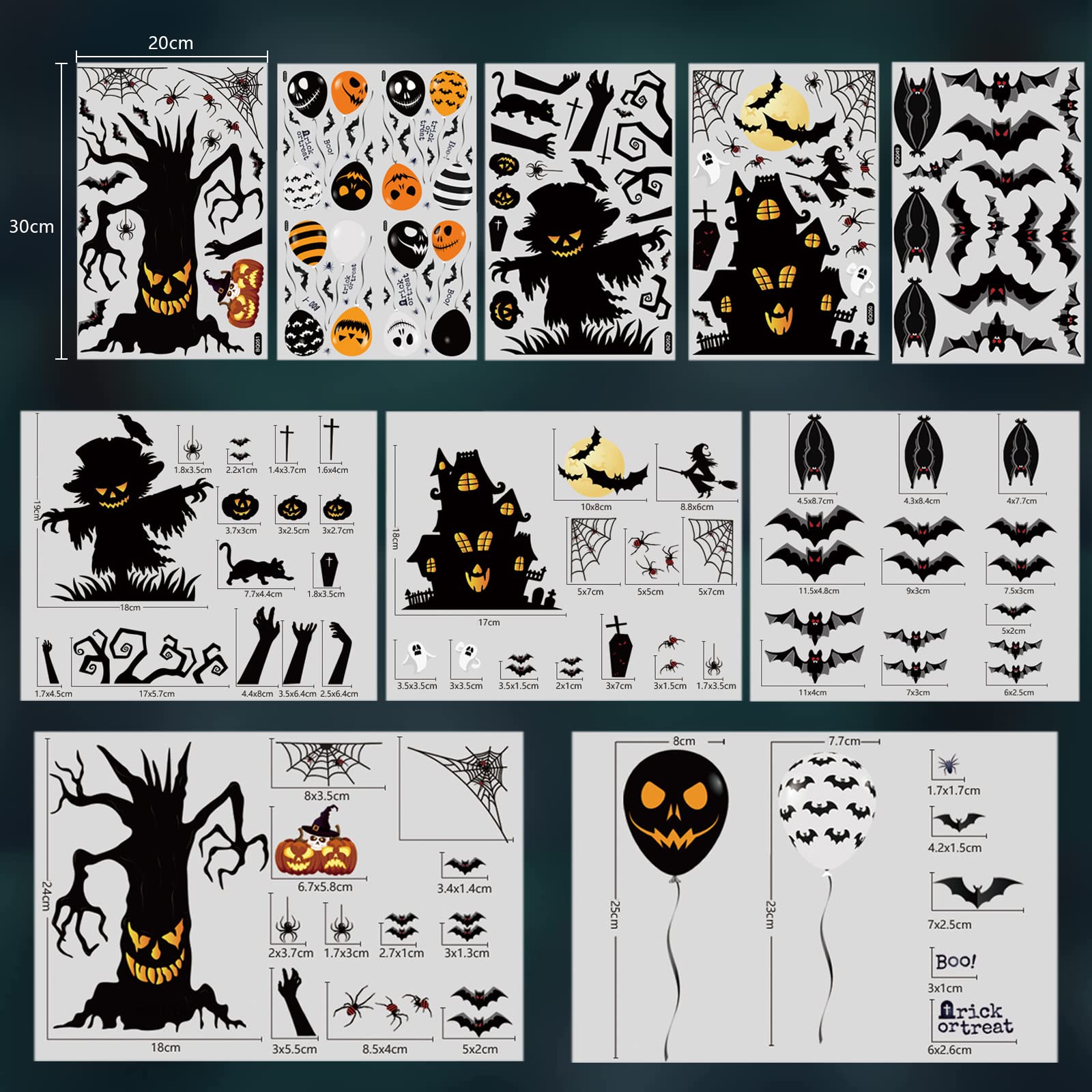 Halloween Adesivi Finestre, 6 Fogli Adesivi Halloween Per Finestre, Elettricità Statica Sticker Vetrofanie Halloween, Fronte-Retro Sticker Per Halloween Party, Tra Cui Albero Morto Castello Zucca