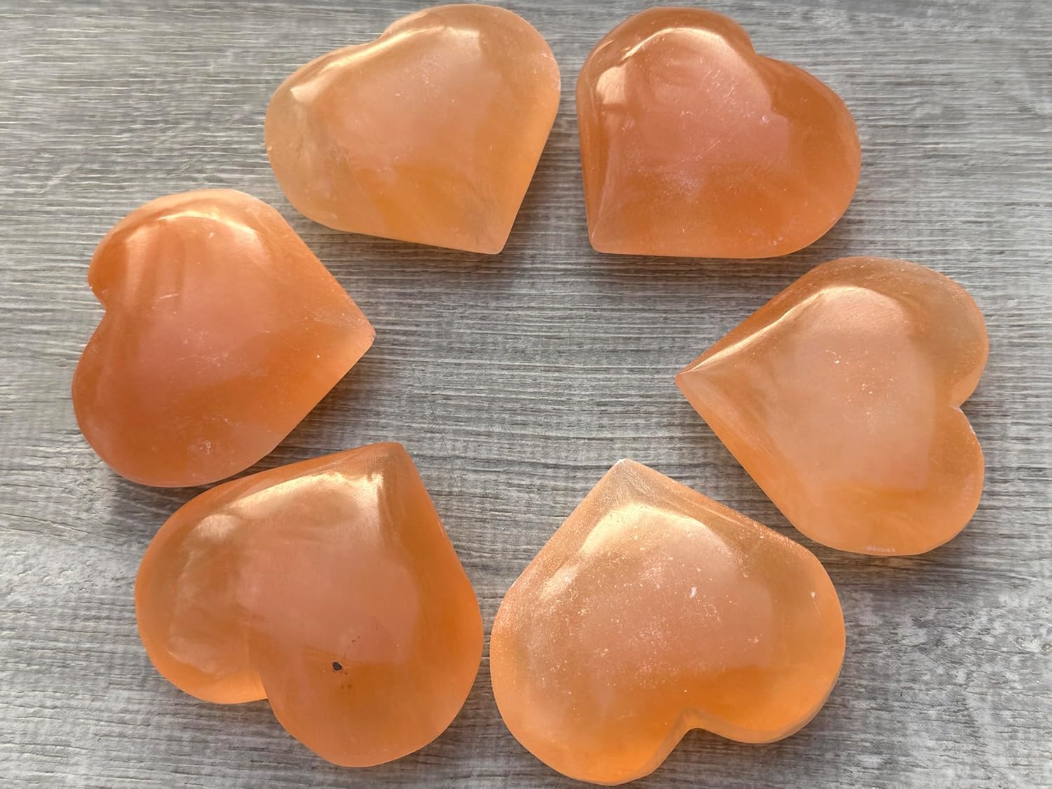 Orange Selenite Gemstone Hearts, Polished Orange Selenite Puffy Hearts, Orange Selenite Crystal Palm Stone, Orange Selenite Healing Crystal Hearts (10 Hearts