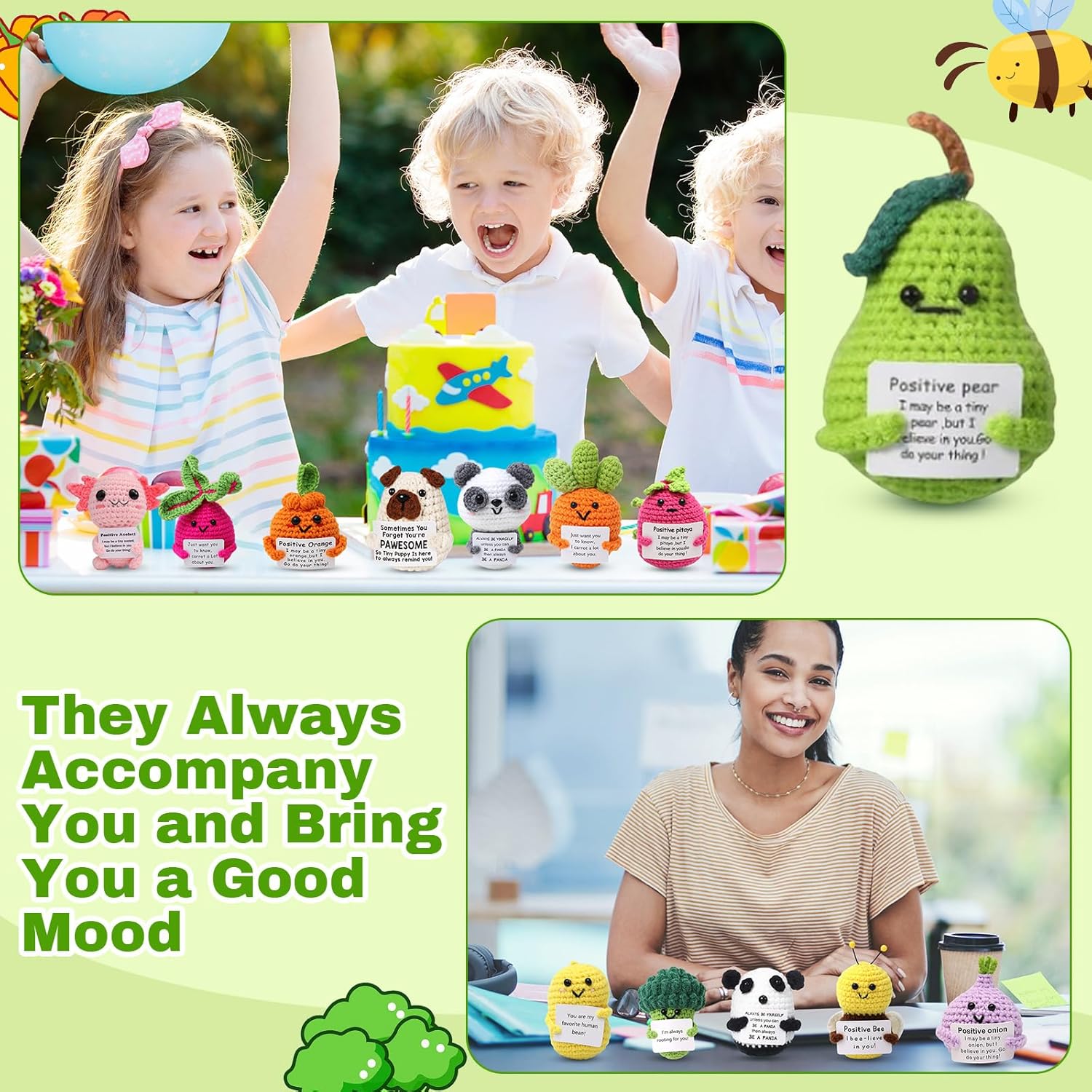 HunnmingRe 30 Pcs Crochet Animals with Motivational Cards, Cute Positive Handmade Knitted Animals Gift for Employee Appreciation Office Desk Decor