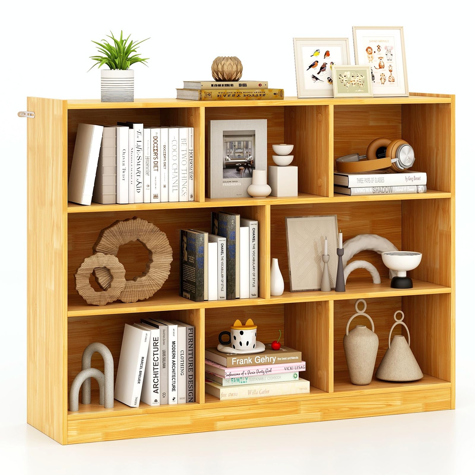 SILKYDRY 8 Cube Storage Bookcase, 3-Tier Horizontal Bookshelf Organizer, Wooden Display Cabinet for Living Room, Bedroom, Study, 48'' x 12.5'' x 36.5'