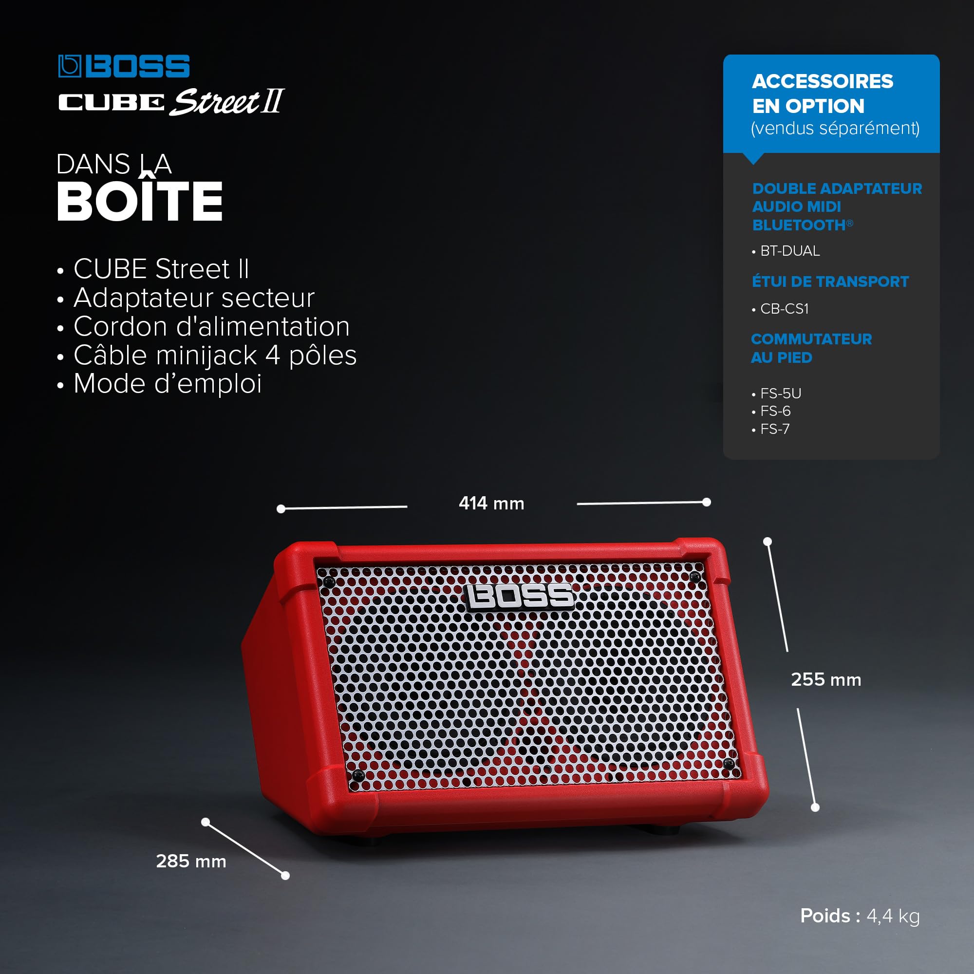 BOSS Cube Street II Ampli stéréo Portable alimenté par Piles Rouge