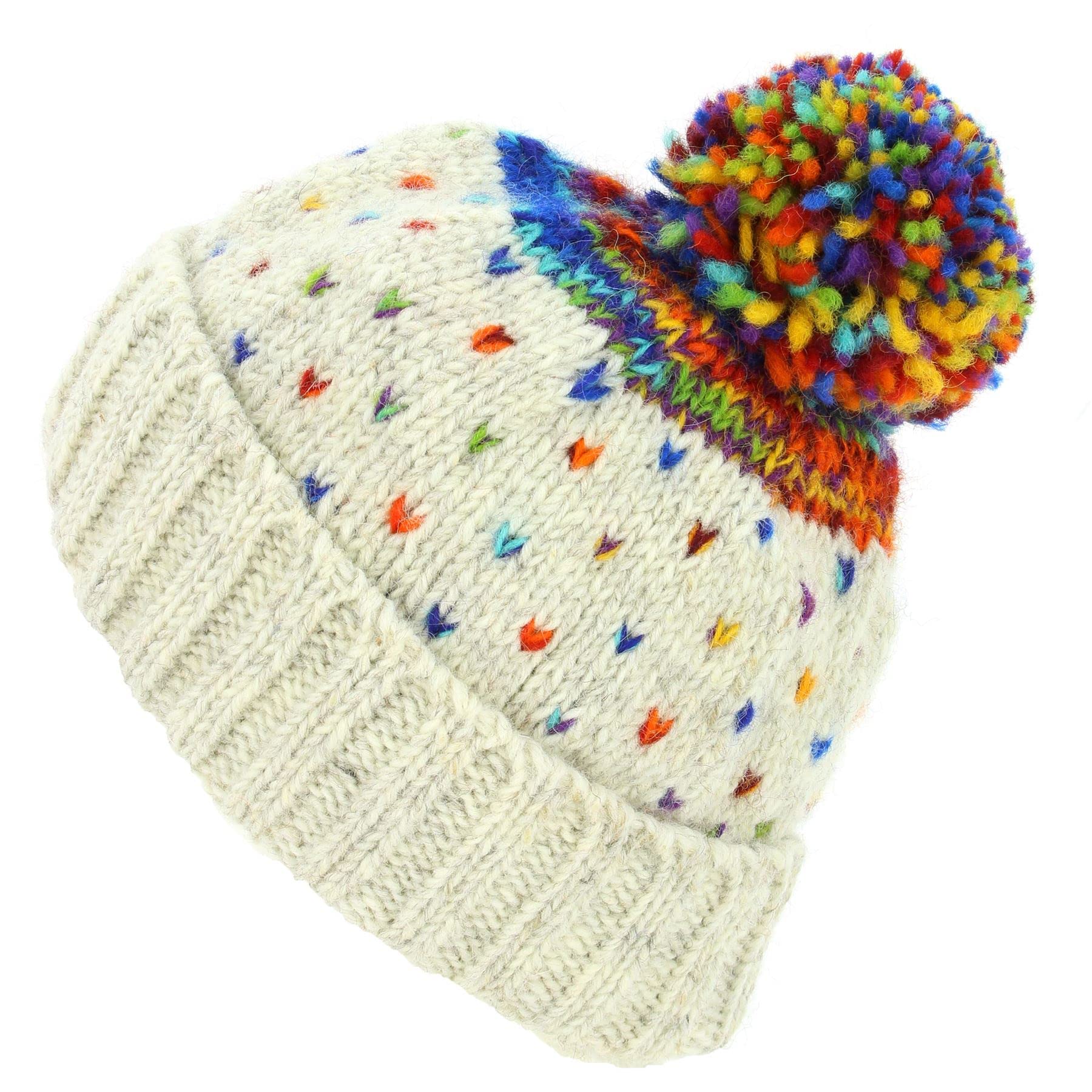 LOUDelephant Hand Knitted Wool Beanie Bobble Hat - Tik Tik Cream