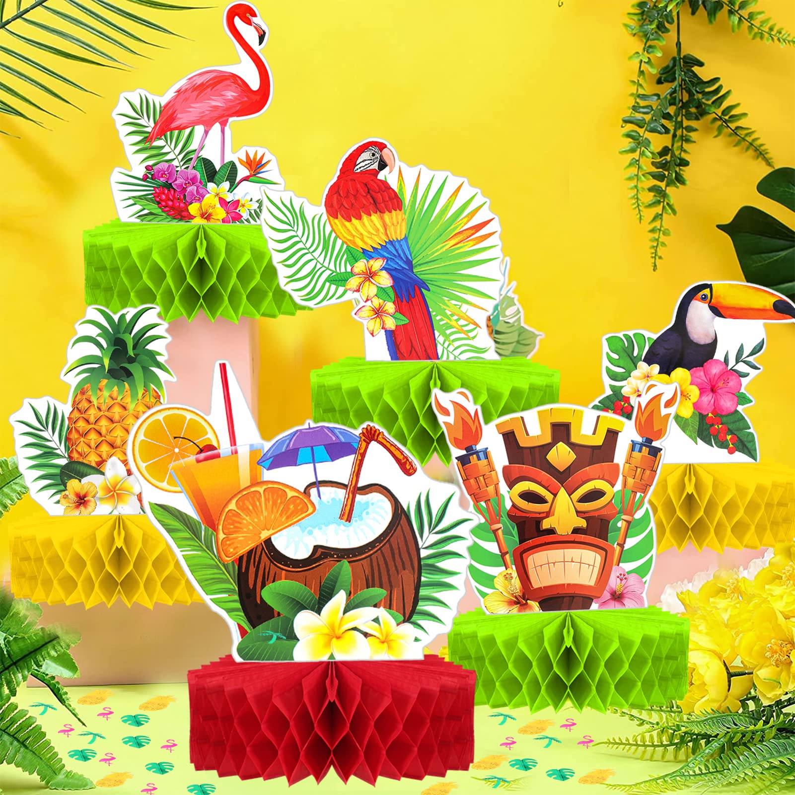 Kit Decoración Fiesta Hawaiana 200 Piezas - Incluye Falda De Mesa, Flamencos, Piñas Y Más