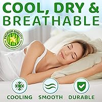 Vista 3 de Fundas de almohada 100% viscosa derivada de bambú - Funda de almohada refrescante - Tamaño estándar, crema, juego de 2 con cremallera