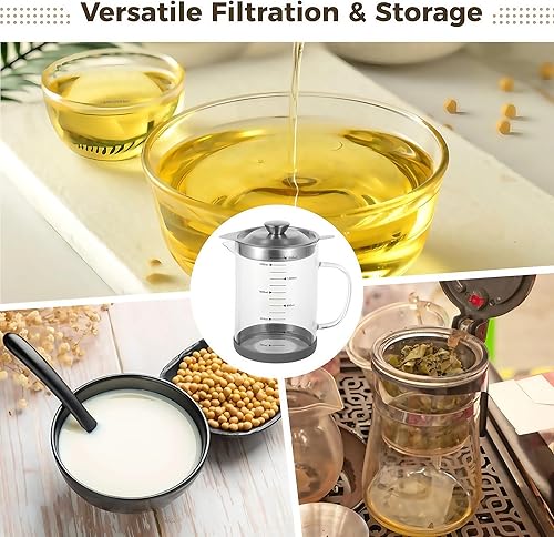 Miniatura 6 de Ahorro de grasa de tocino premium con colador, recipiente grande de grasa de 1.5 L para cocina con filtro de acero inoxidable, almacenamiento de