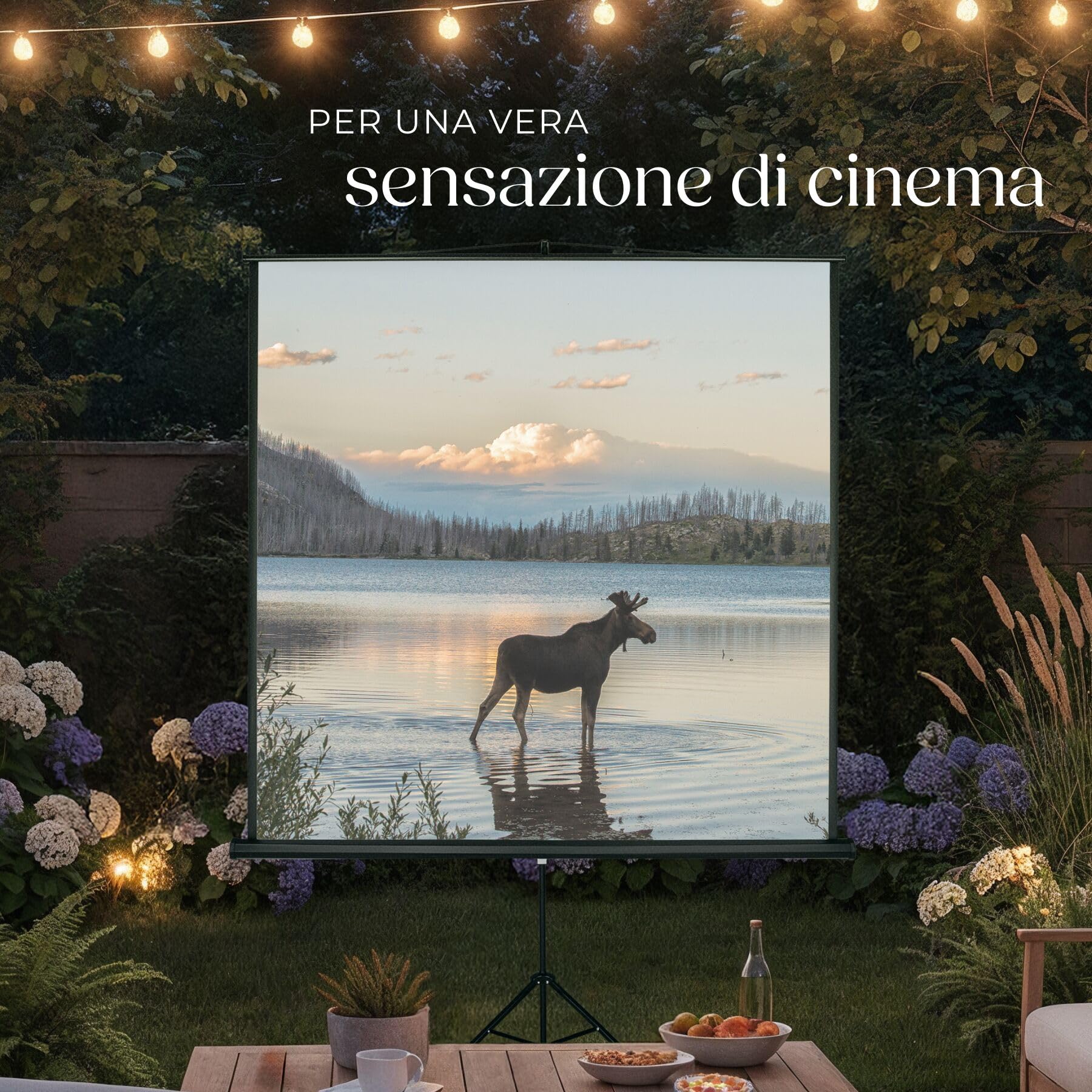 tectake® Schermo Proiettore 152x152 cm con Treppiede per Proiettore, Diagonale 84", Avvolgibile, Gain Factor1.0, Formati 1:1, 4:3, 16:9, Telo Proiettore Cinema a Casa, Ufficio, Ottimizzato HDTV e 3D