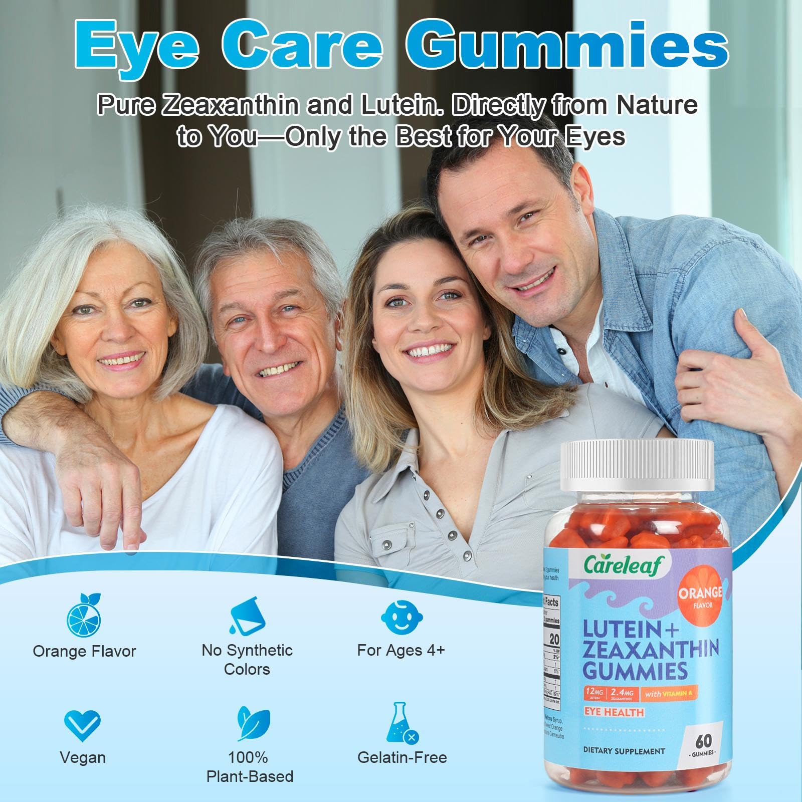 Vegan Lutein and Zeaxanthin Supplements, Lutein for Eyes with Zeaxanthin & Vitamin A,Lutein Gummies for Dry Eye Relief & Clear Vision,Eye Vitamins for Seniors & Kid,Orange Flavor,60 Gummies — Amazon image 4