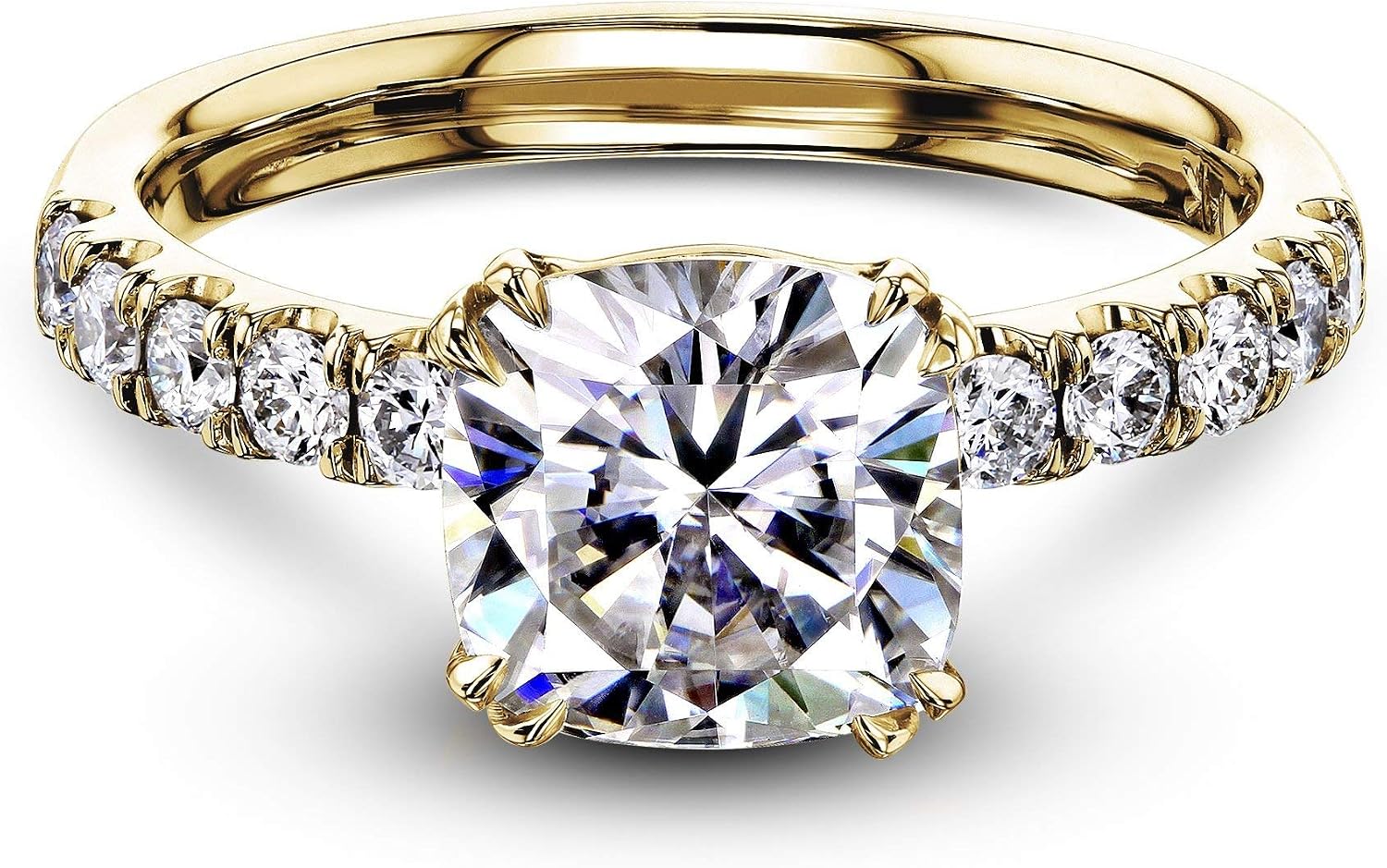 Kobelli 2ct Cushion Forever One Moissanite Comfort Fit French Pave - yellow-gold / 10.5