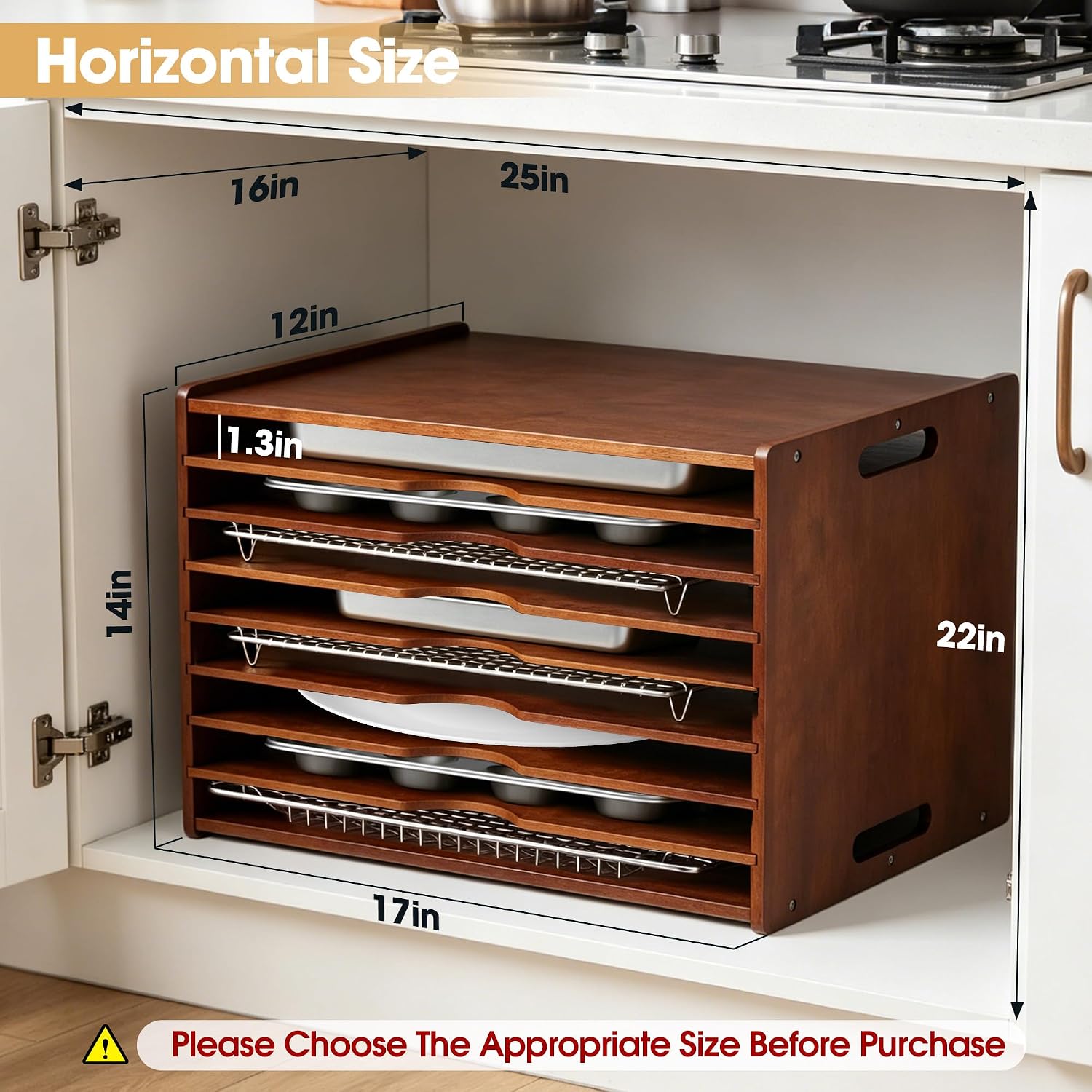 8 Tier Wooden Tray Dividers for Cabinets, Baking Sheet Organizers Inside Cabinet, Bamboo Cabinet Dividers for Cutting Boards, Pans, Trays and Kitchen Storage